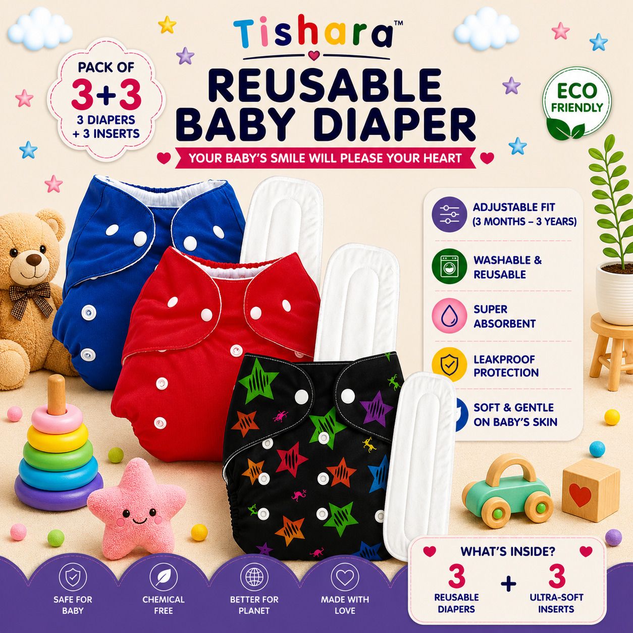tishara Baby Cloth Diaper | Soft Baby Nappy for Boys & Girls 3M-3Y-picture-42