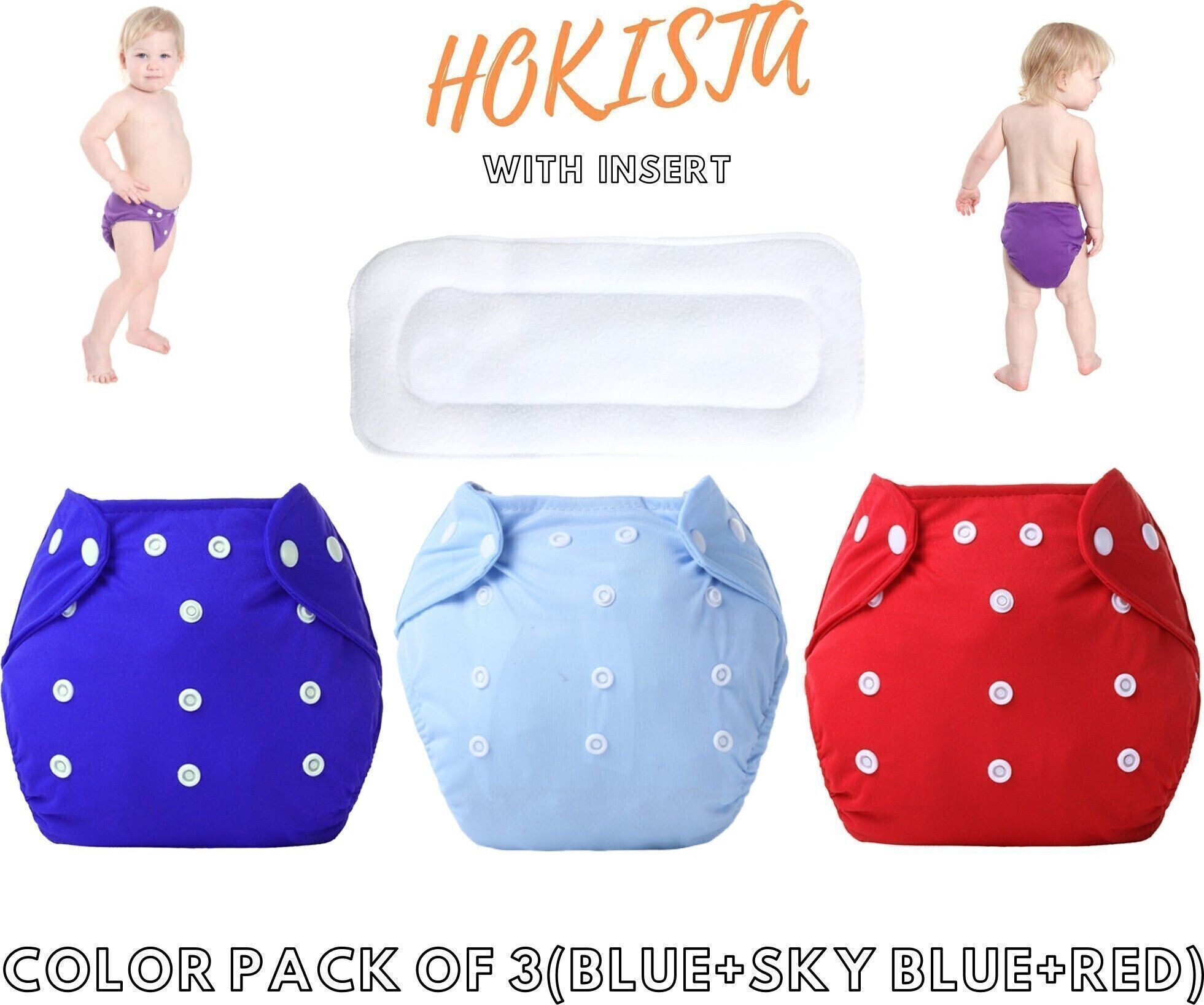 babepanda Pack Of 3 Reusable Cloth Diapers Washable, Adjustable Size with Insert Pads-picture-3