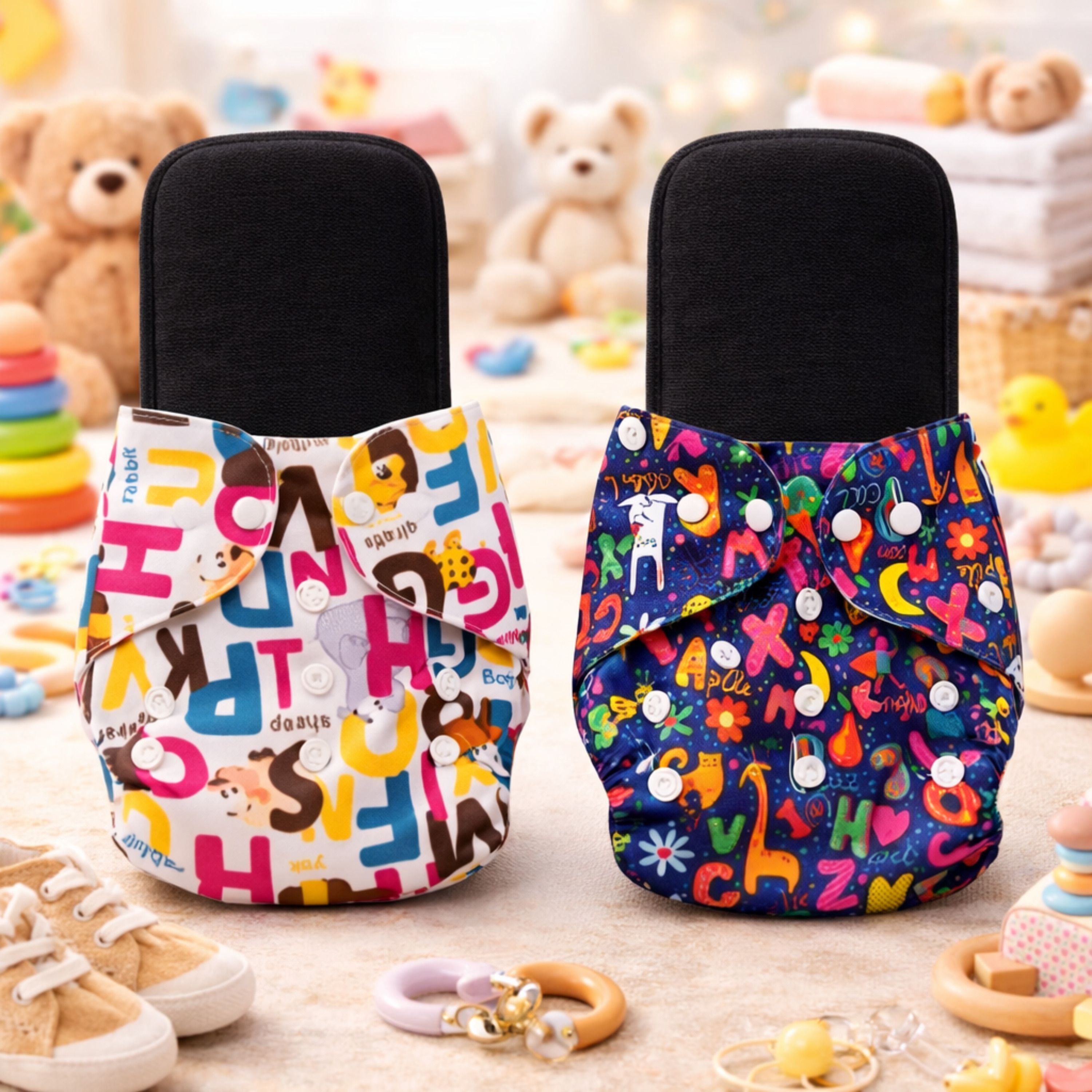 Reusable Baby Printed 2 Cloth Diapers For 0 to 3 Years With 2 Black Insert Pad-image-28