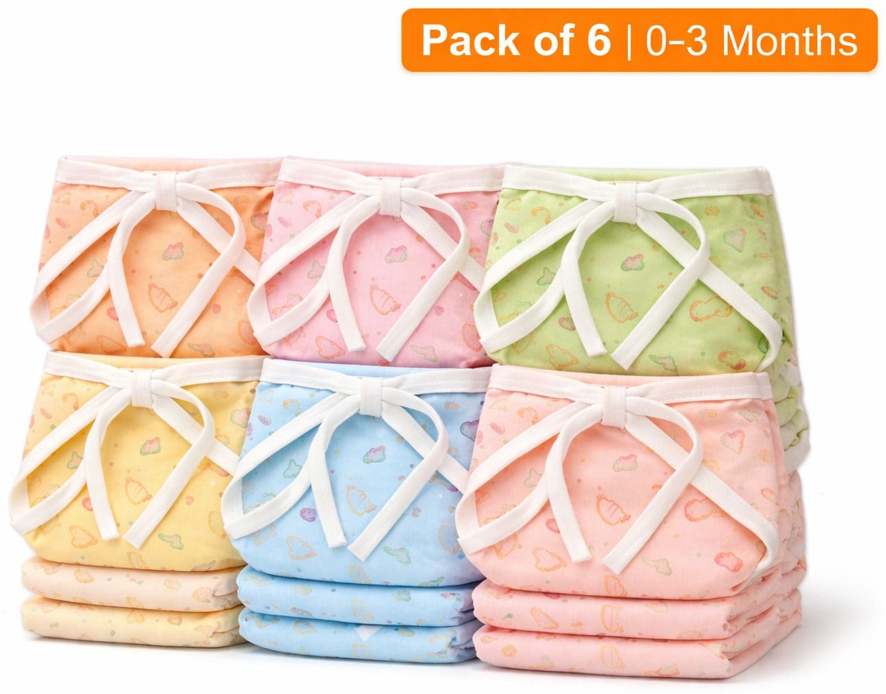 bright box Baby Cotton Nappy Diaper Set Pack of 6 (0-3 Months) Soft resuable-picture-15