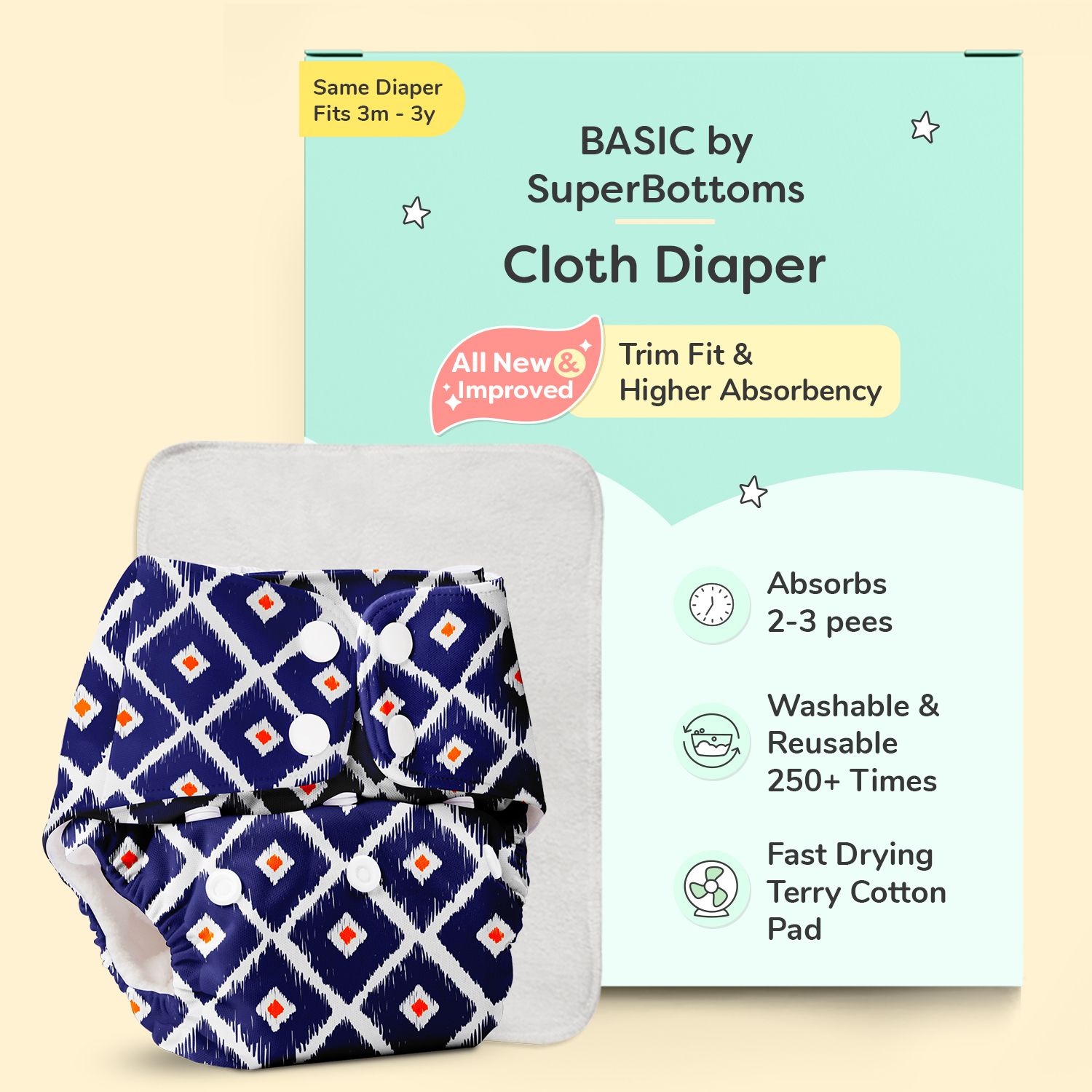 superbottoms Reusable Cloth Diaper for Babies|Adjustable & Washable|3M-3Y|With Dry Feel Pad-picture-24