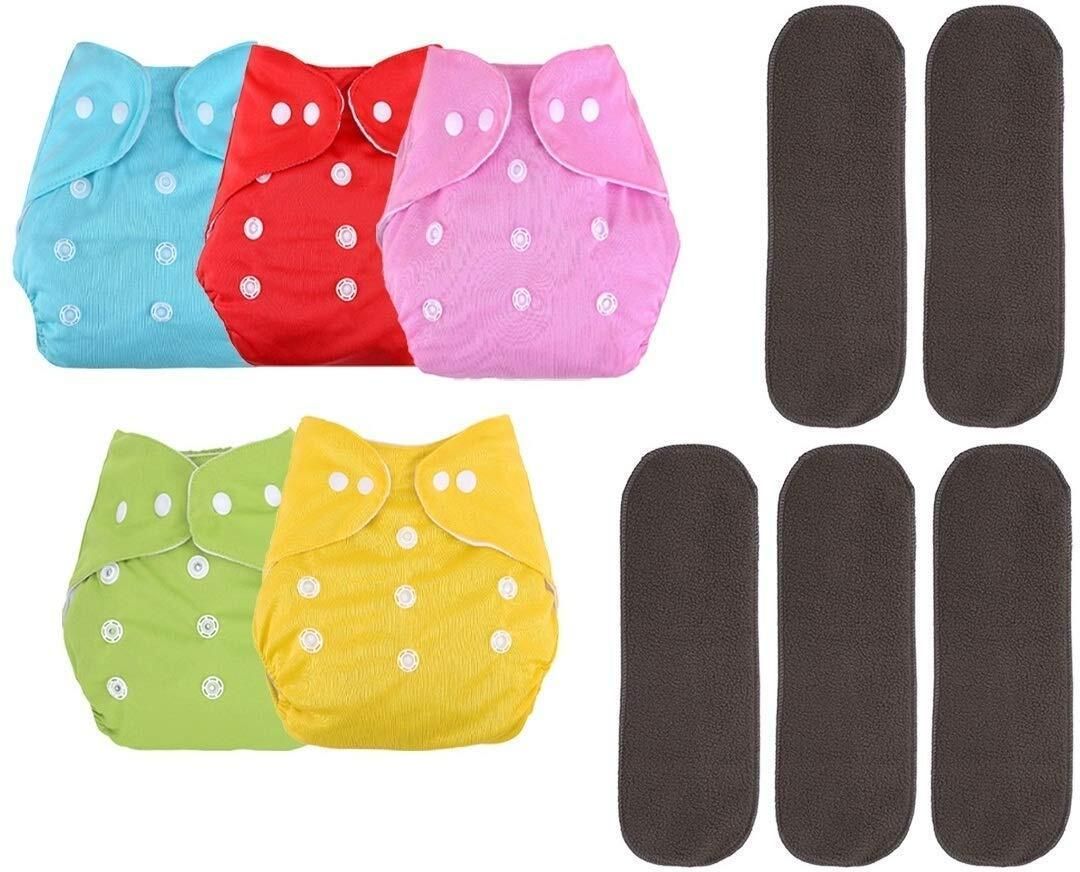 Reusable Baby 5 Cloth Diapers & 5 Insert Pads For 0 to 3 Years Leak Proof-image-48