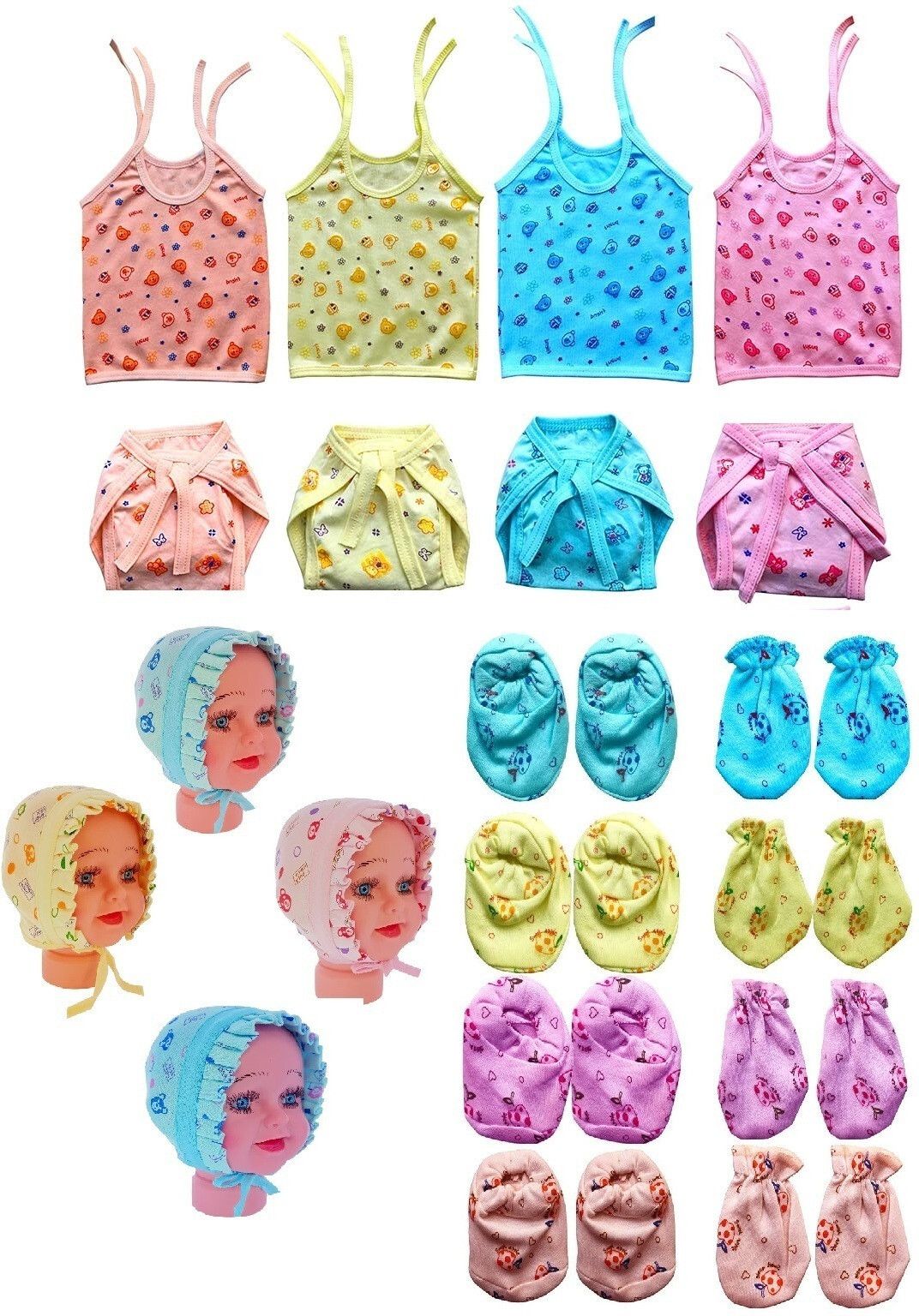 Clothing set for new born baby ( 4set mittens,4cap,4jabla,4Nappy (Multicolor)-image-14