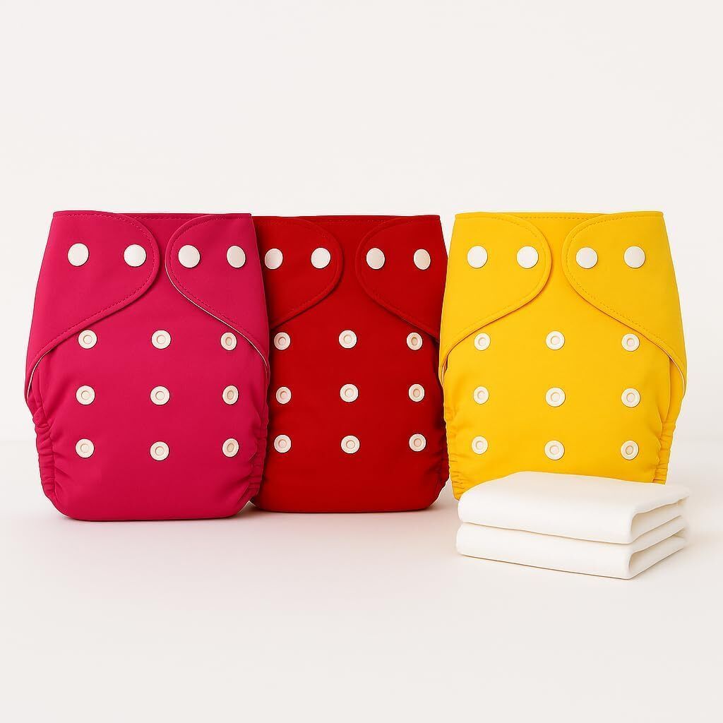Reusable Daiper for Baby Cotton 3 Diapers & 2 White Insert Pads For 0 to 3 Year-image-31