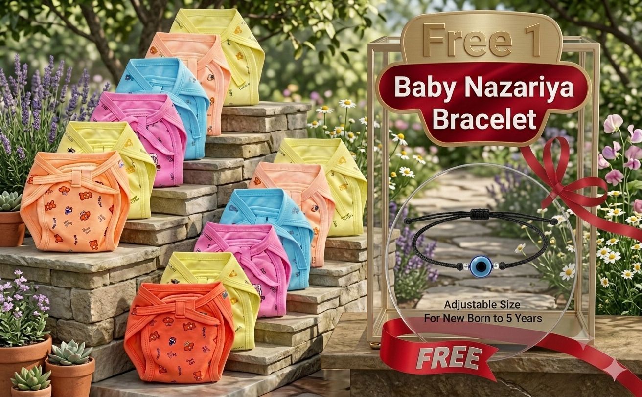 12 Cotton Baby Cloth Langots + Free Baby Nazariya Bracelet (0–6M)-image-48