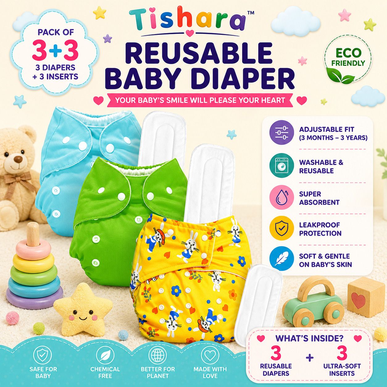 Baby Cotton Cloth Diaper | Skin Friendly Baby Diaper 3M-3Y-image-32