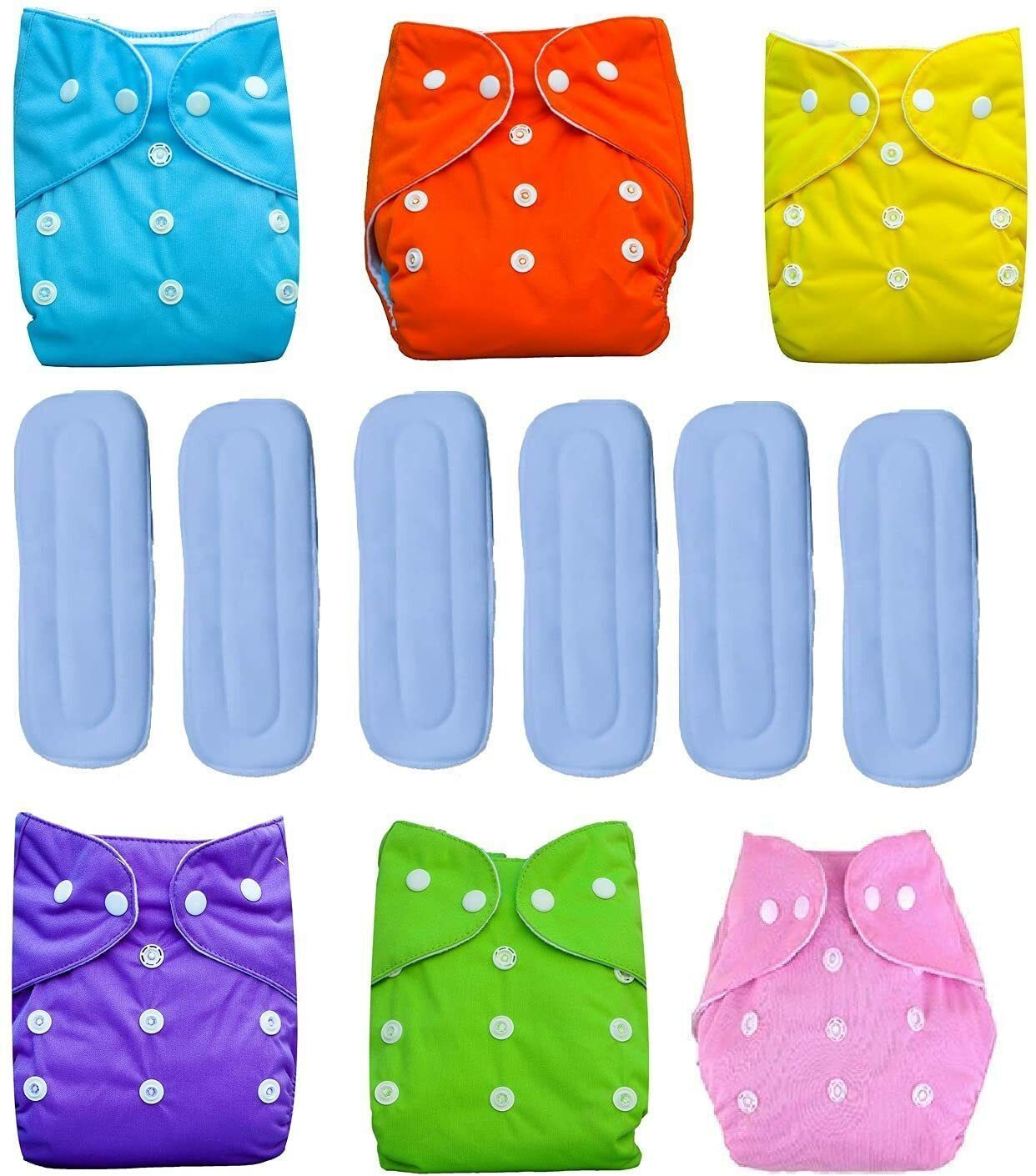 shukan Baby Diapers Washable Reusable Adjustable 6 Cloth Diapers & 6 White Inserts-picture-26