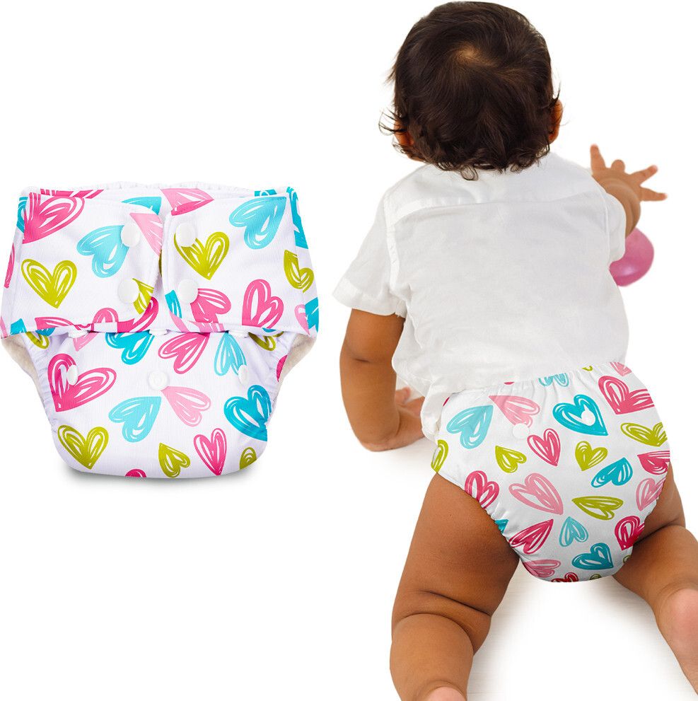 Basic Certified Soft Fleece Lined Pocket Cloth Diaper with 1 Wet-Free Insert (FreeSize Reusable & Adjustable Cloth Diaper,Fits from 5-17 kg, Hearts