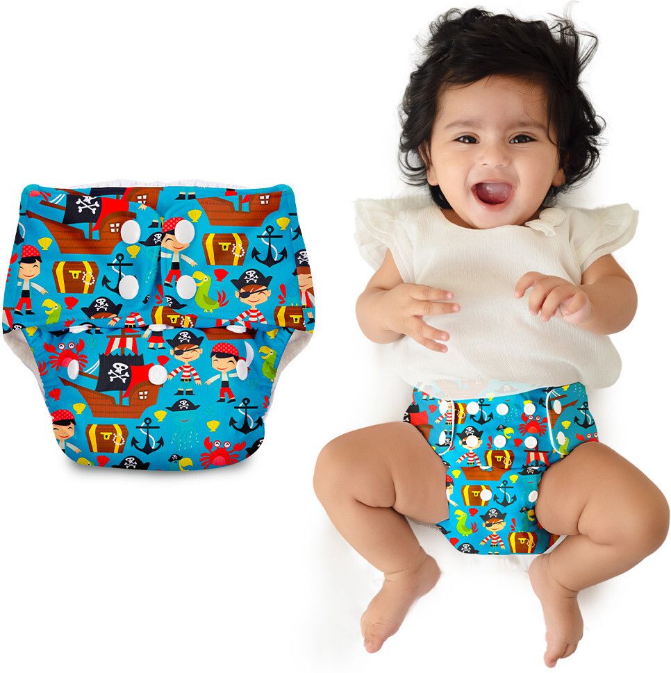 Basic Certified Soft Fleece Lined Pocket Cloth Diaper with 1 Wet-Free Insert (FreeSize Reusable & Adjustable Cloth Diaper,Fits from 5-17 kg, Pirates)-image-10