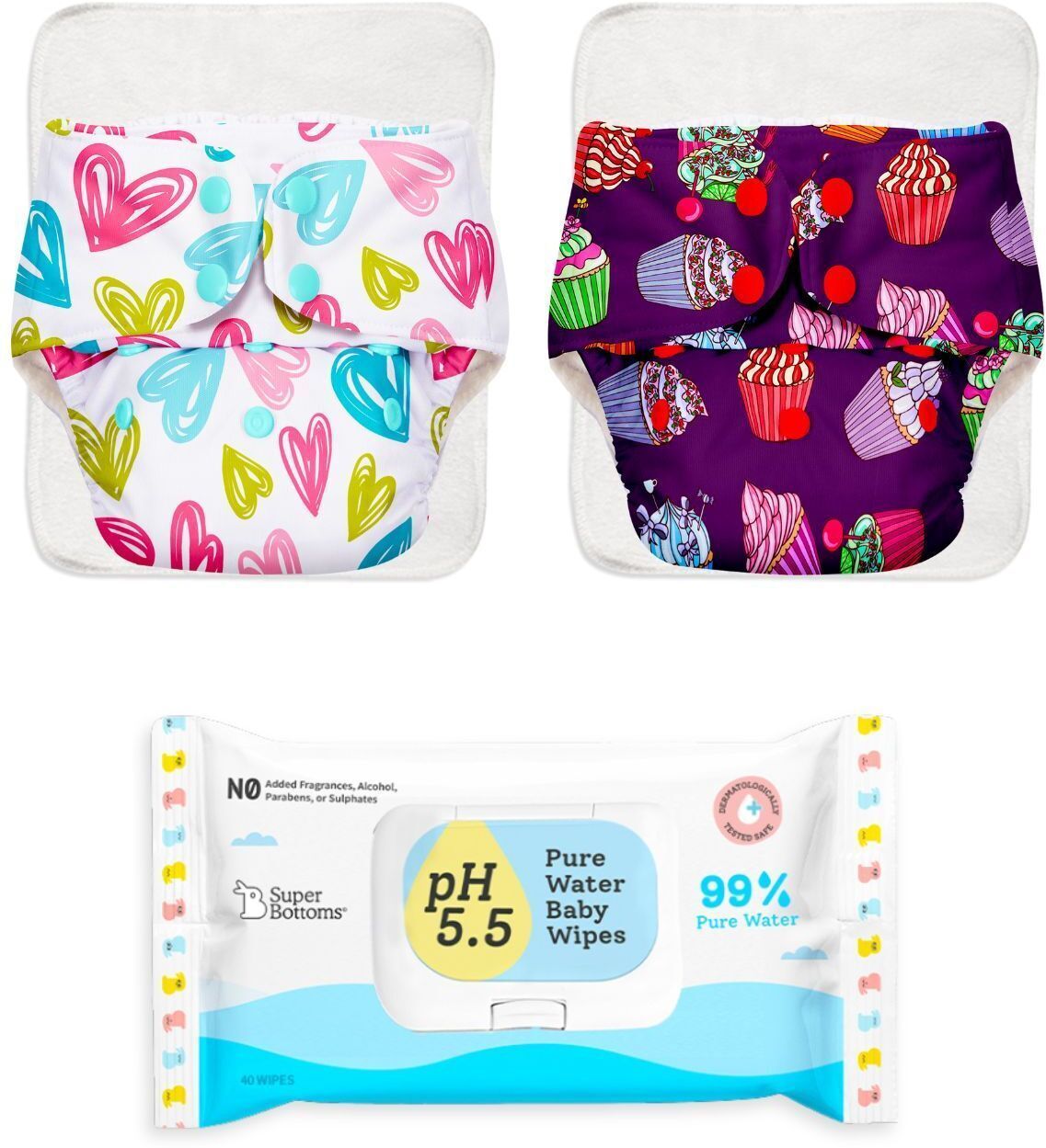 superbottoms BASIC 2 Cloth Diapers for 3M-3Y with Wipes (2 Shells + 2 Inserts + 40pcs wipes)-picture-11