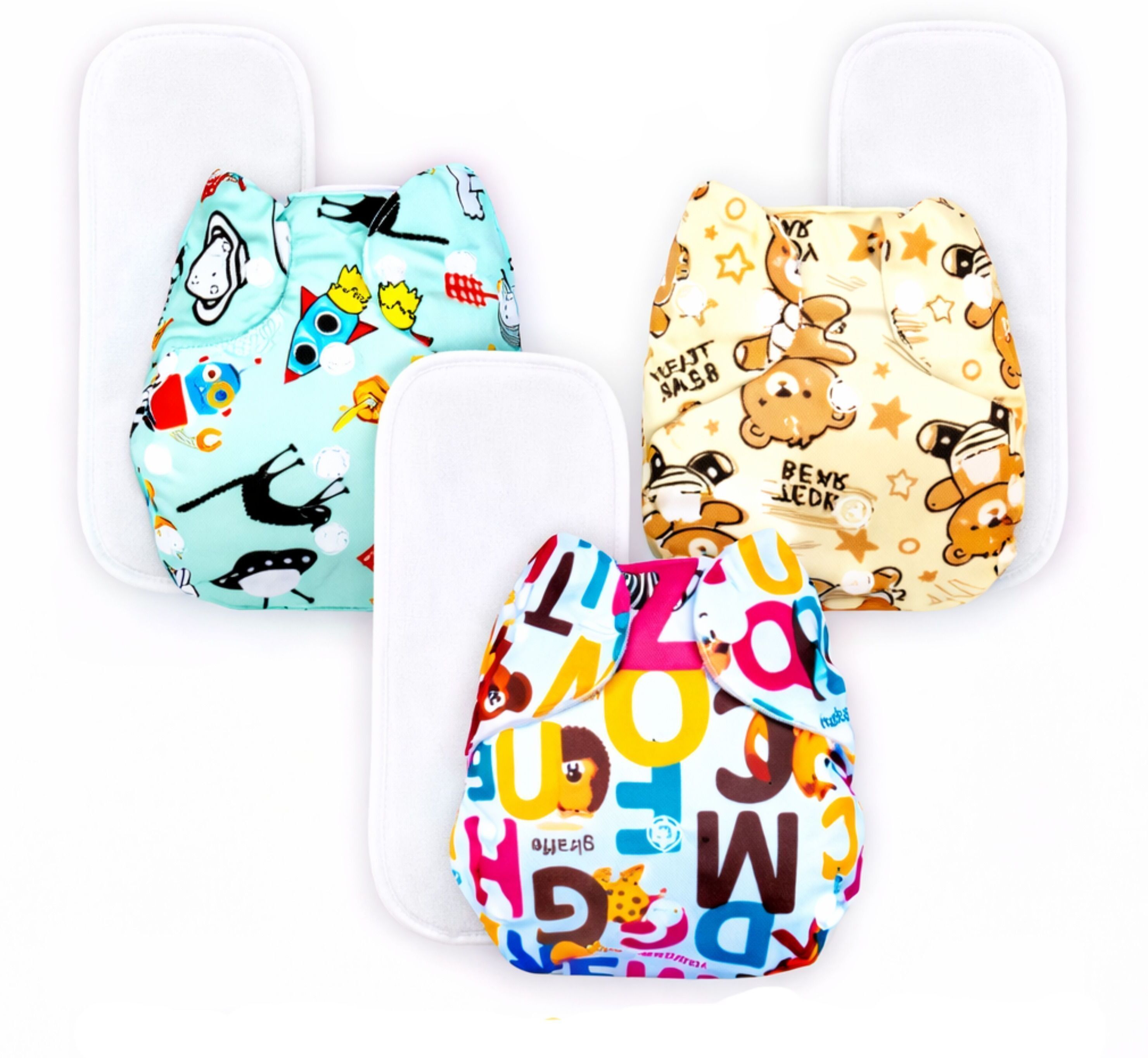 shukan Reusable 3 Baby Printed Cloth Diaper & 3 Absorbent Inserts Pads Rashfree-picture-31