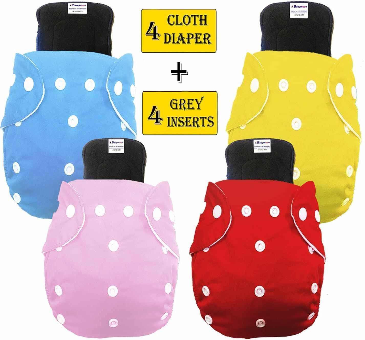 shukan Washable Reusable Baby Cloth Plain Diaper With Insert Cotton Pad Set 4-picture-39