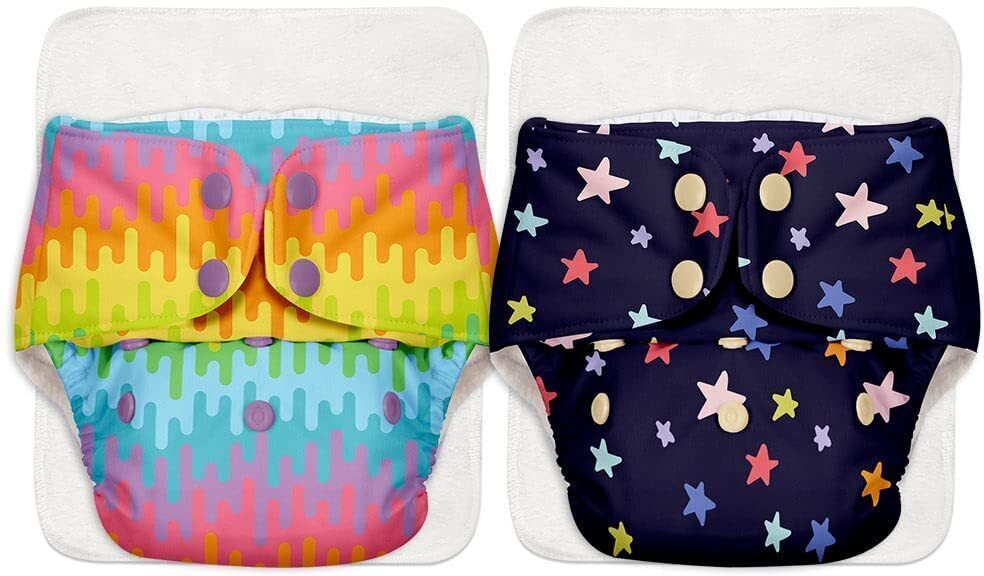 superbottoms Basic Pack of 2-2 Certified Soft Fleece Lined Pocket Diapers with 2 Inserts with Snaps (Assorted) image 1