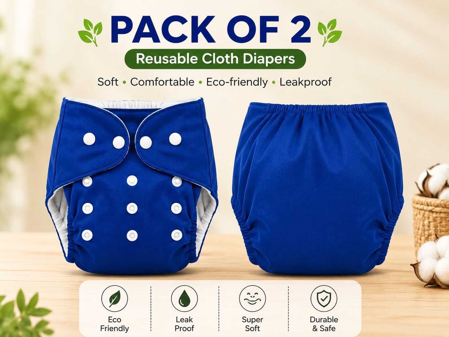 Reusable Cloth Diaper with Adjustable Snaps (Royal Blue)| Pack of 2-image-12