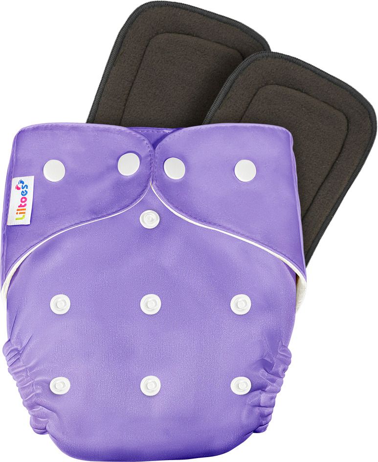 Reusable Cloth Diaper + 2 Bamboo Charcoal Inserts - Purple Color
