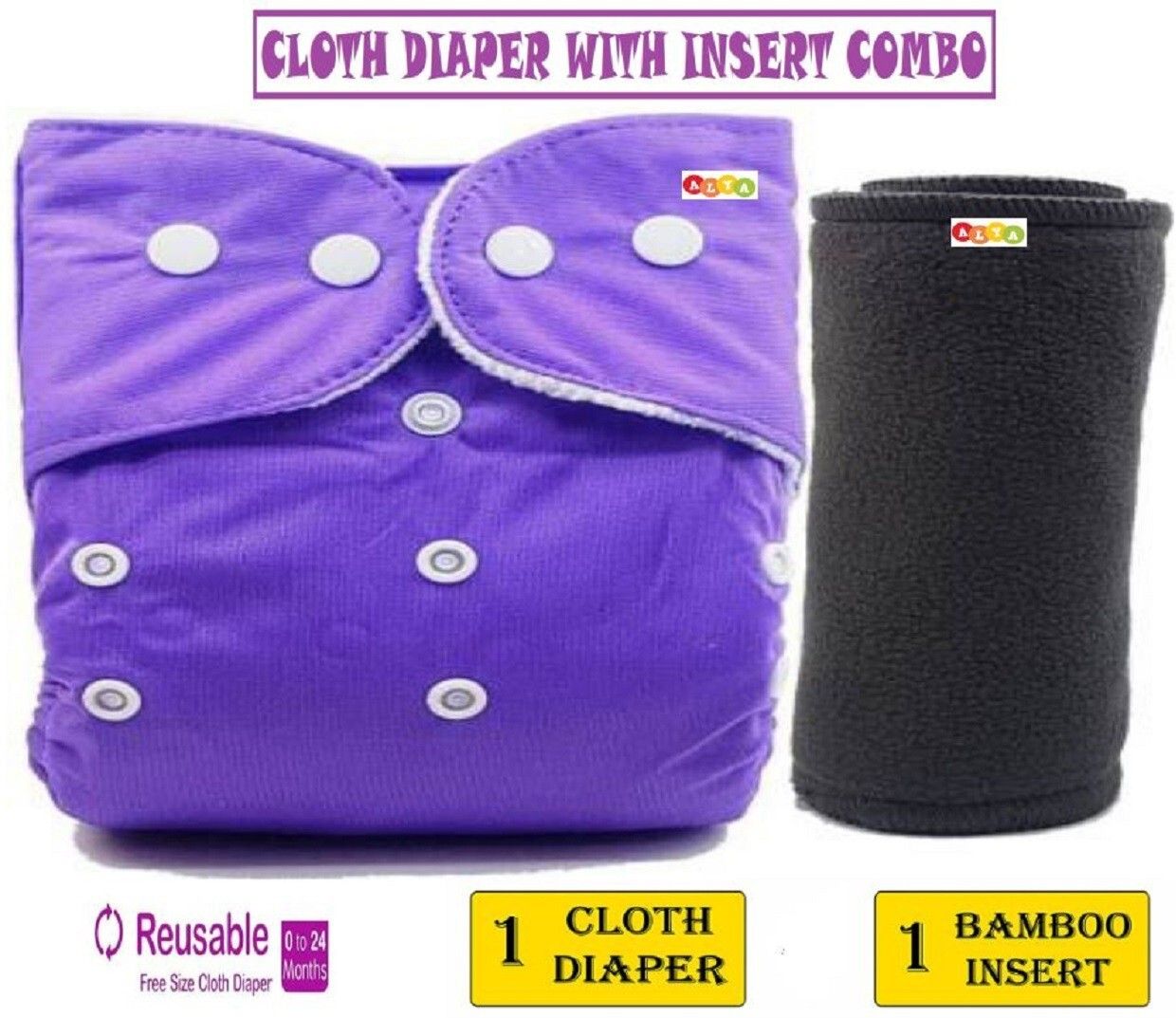 Pack of 1 Baby Washable Reusable Adjustable Cloth Diaper Nappy With Bamboo Charcoal Insert Liner Pad (5 Layers) For Babies/Toddlers/Infants I Age 0-24 Months-image-14