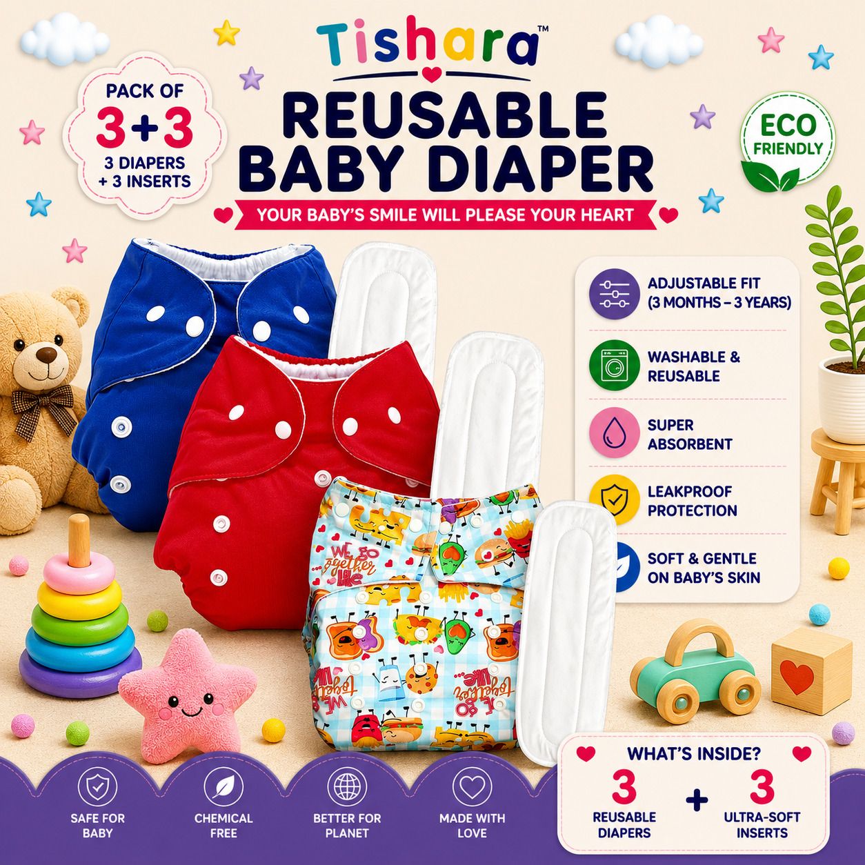 tishara Cloth Diaper for Babies | Comfortable Baby Nappy 3M-3Y-picture-16