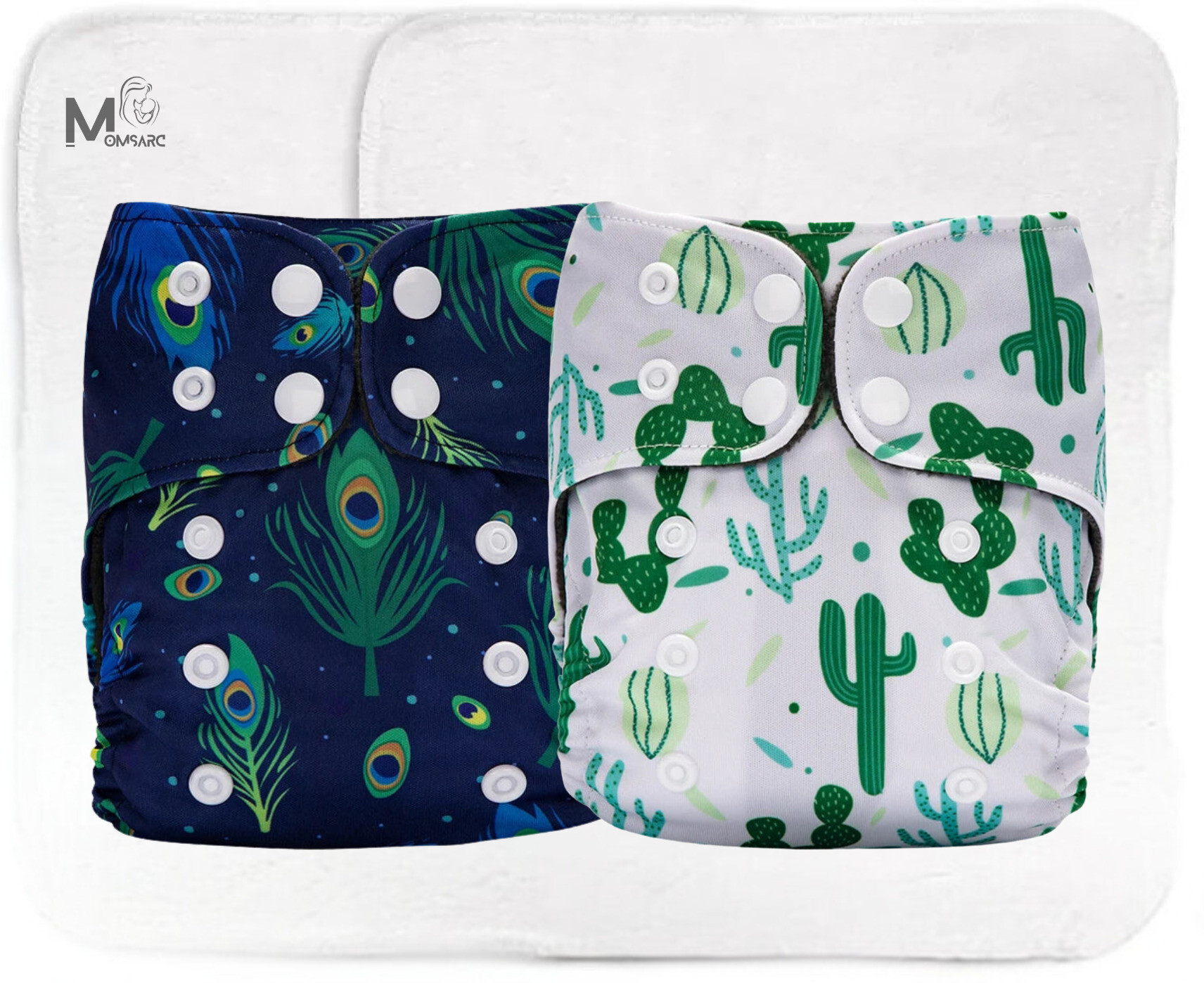momsarc Set of 2 Reusable Cloth Diapers for Babies 0-3Y — Morpankh & Cactus Print image 1
