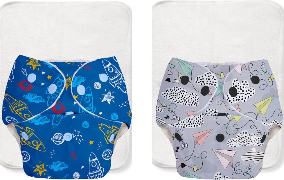 2 BASIC 100% Organic Cloth Diapers 2 with Quick Dry pads | 3m-3yrs - Assorted-image-30