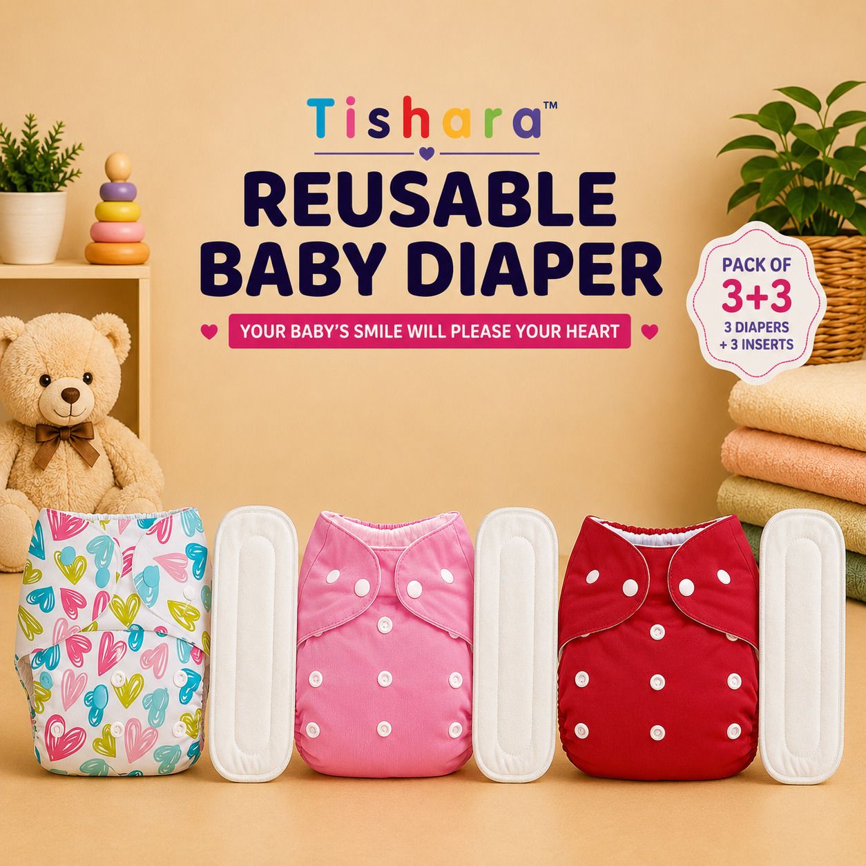 Reusable Baby Nappies | Adjustable Cloth Diapers 3M-3Y-image-35