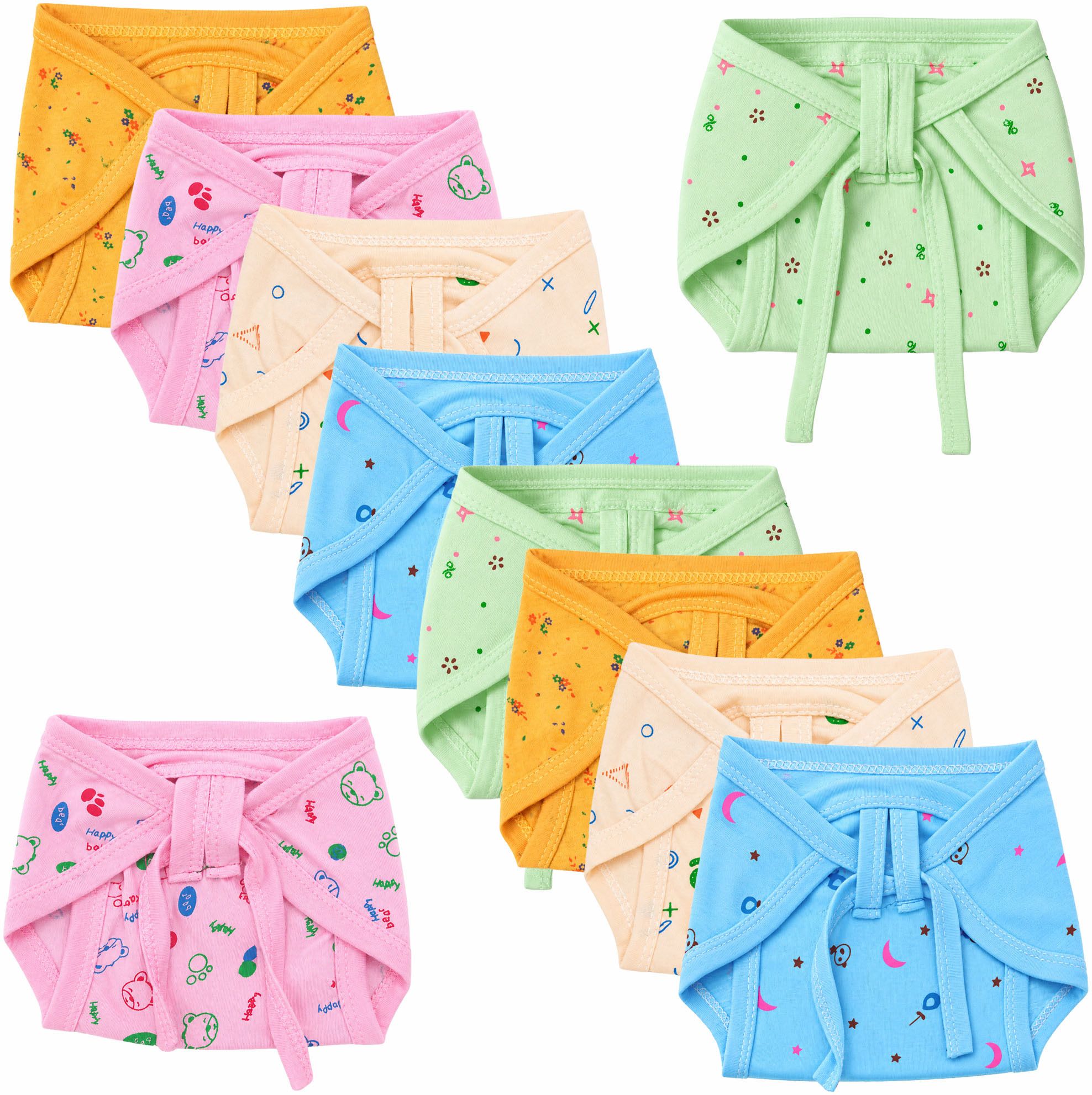don care New Born Washable Reusable Cotton Diapers Nappy 0-6 Months Multicolor Pack of 10-picture-27