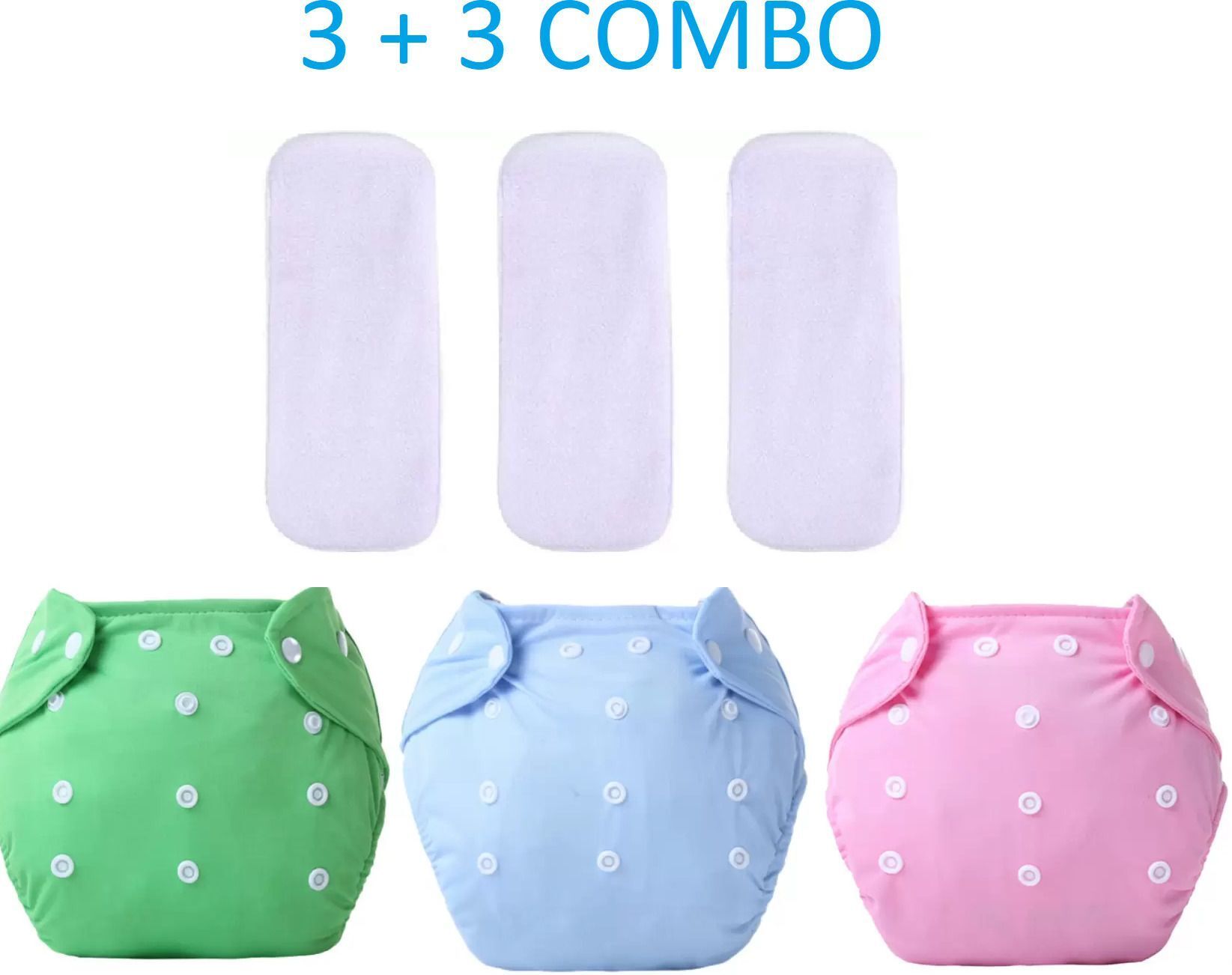 shukan Washable & Waterproof Nappy 3+3 Inserts Combo Size Adjustable For 0-30 Months.-picture-34