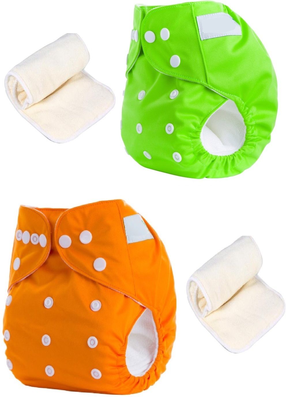 2 Sets Baby Reusable Washable Cloth Diaper With Insert ( Orange Green )-image-34