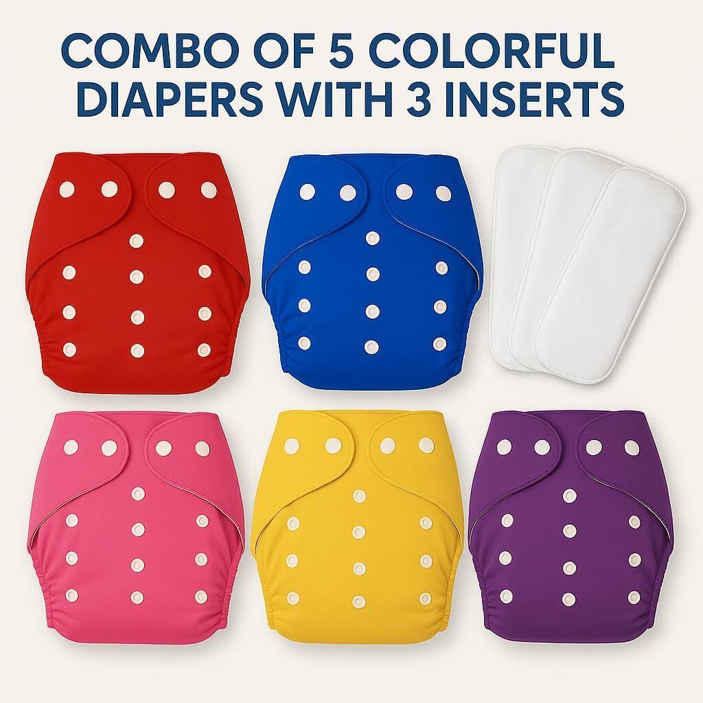 lapry Reusable & Washable Baby Cotton 5 Cloth Diaper Nappies With 3 White Insert Pads-picture-33