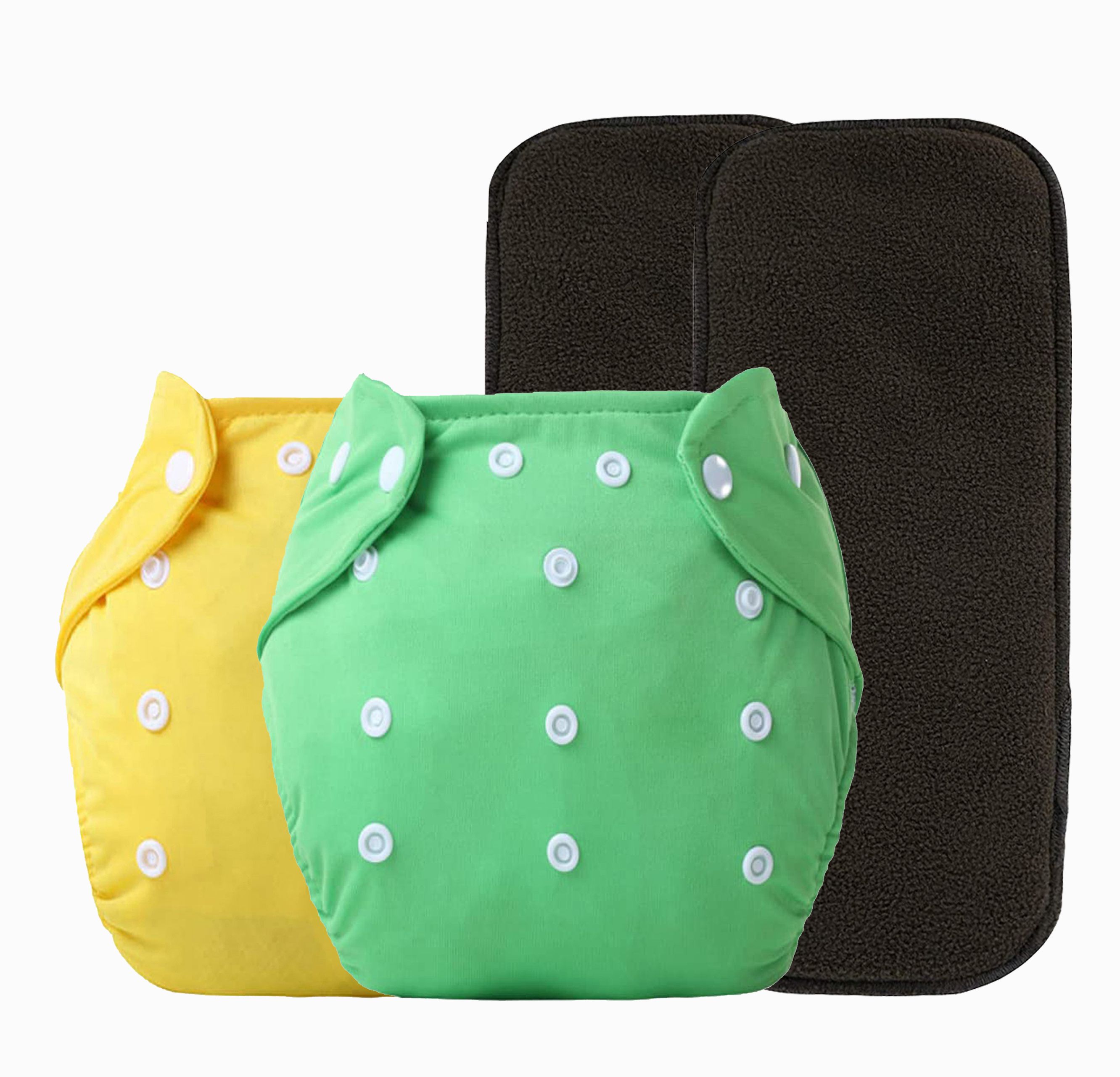 Pack of 2 Premium Quality Reusable & All in One Adjustable Sizes Pocket Button Style Baby Cloth Diapers Nappies with Wet Free Bamboo Charcoal Inserts Pads(5 Layers) for New Borns/Infants I Age 0-24 Months(3-16KGS; S-M-L Sizes)-image-5