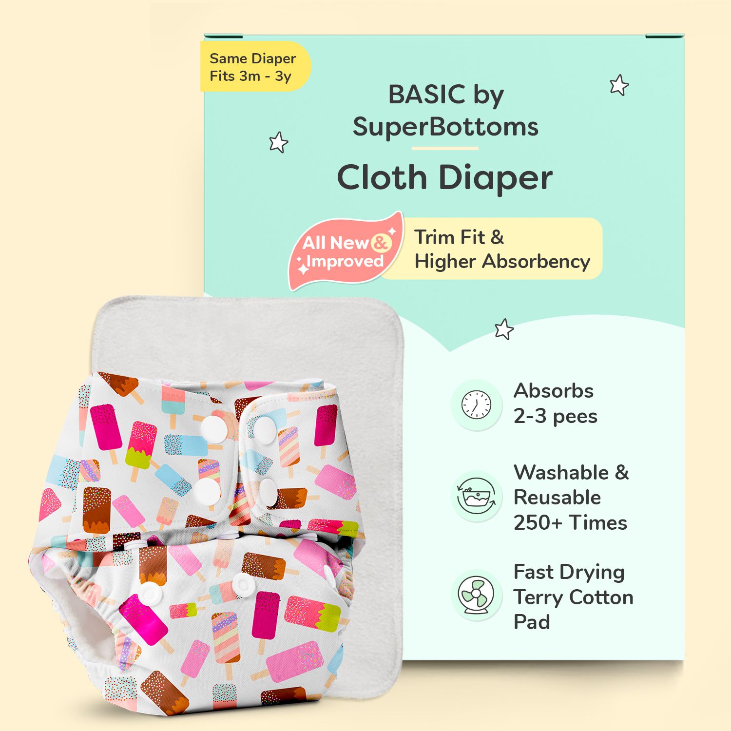 superbottoms Reusable Cloth Diaper for Babies|Adjustable & Washable|3M-3Y|With Dry Feel Pad-picture-27