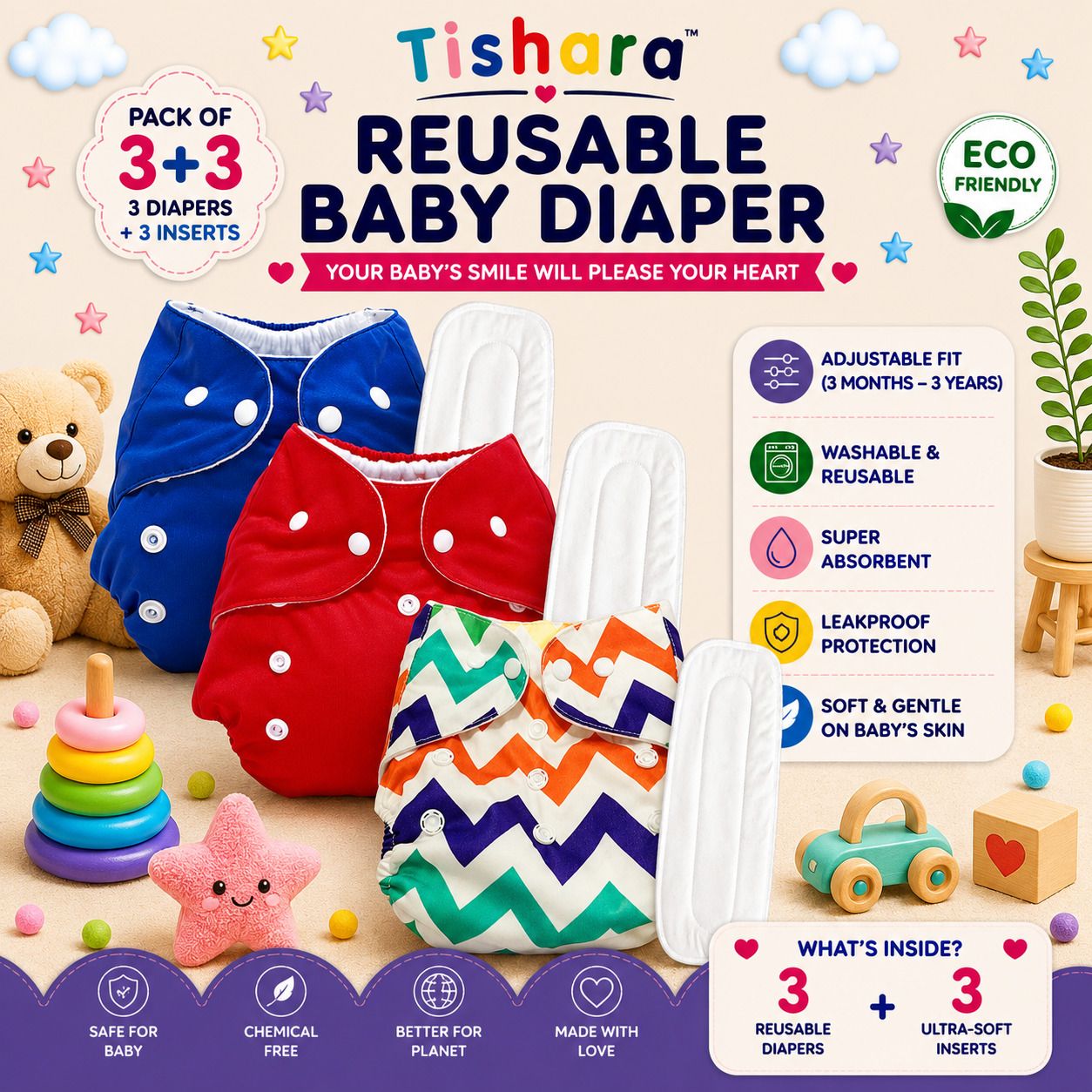 tishara Baby Cotton Cloth Diaper | Skin Friendly Baby Diaper 3M-3Y-picture-37