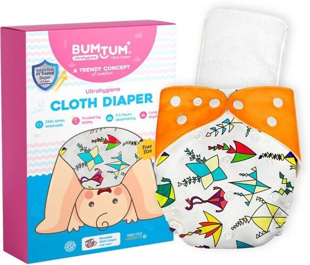bumtum Ultrahygiene Freesize Cloth Diaper for Babies (White orange Kite)-picture-13