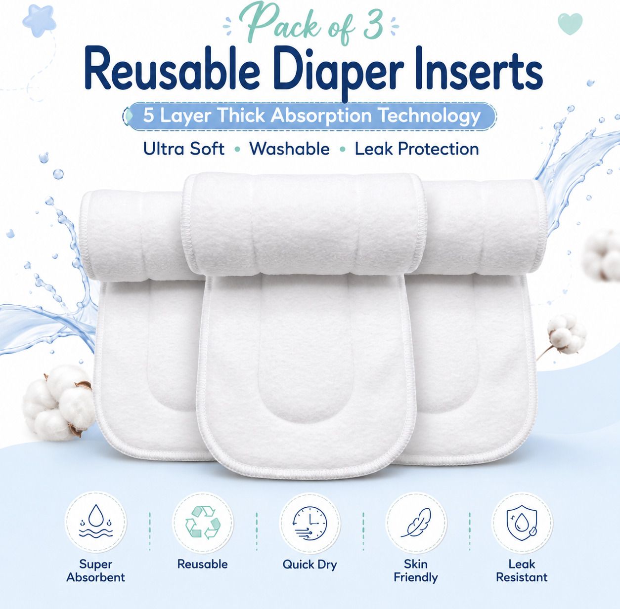 mini munchkins Microfiber Insert liner, Washable Reusable Cloth Diaper Insert Pad for baby-picture-22