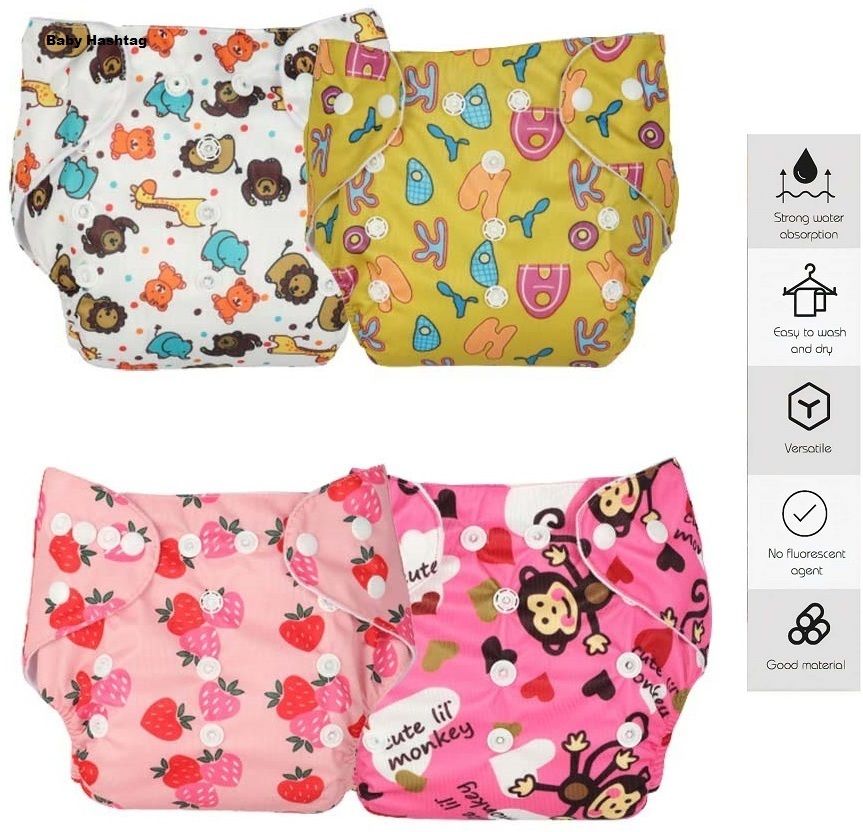 Reusable Cloth Diapers + Insert Pad, Washable, 100% Absorption,0-3 yrs (4 Pc)