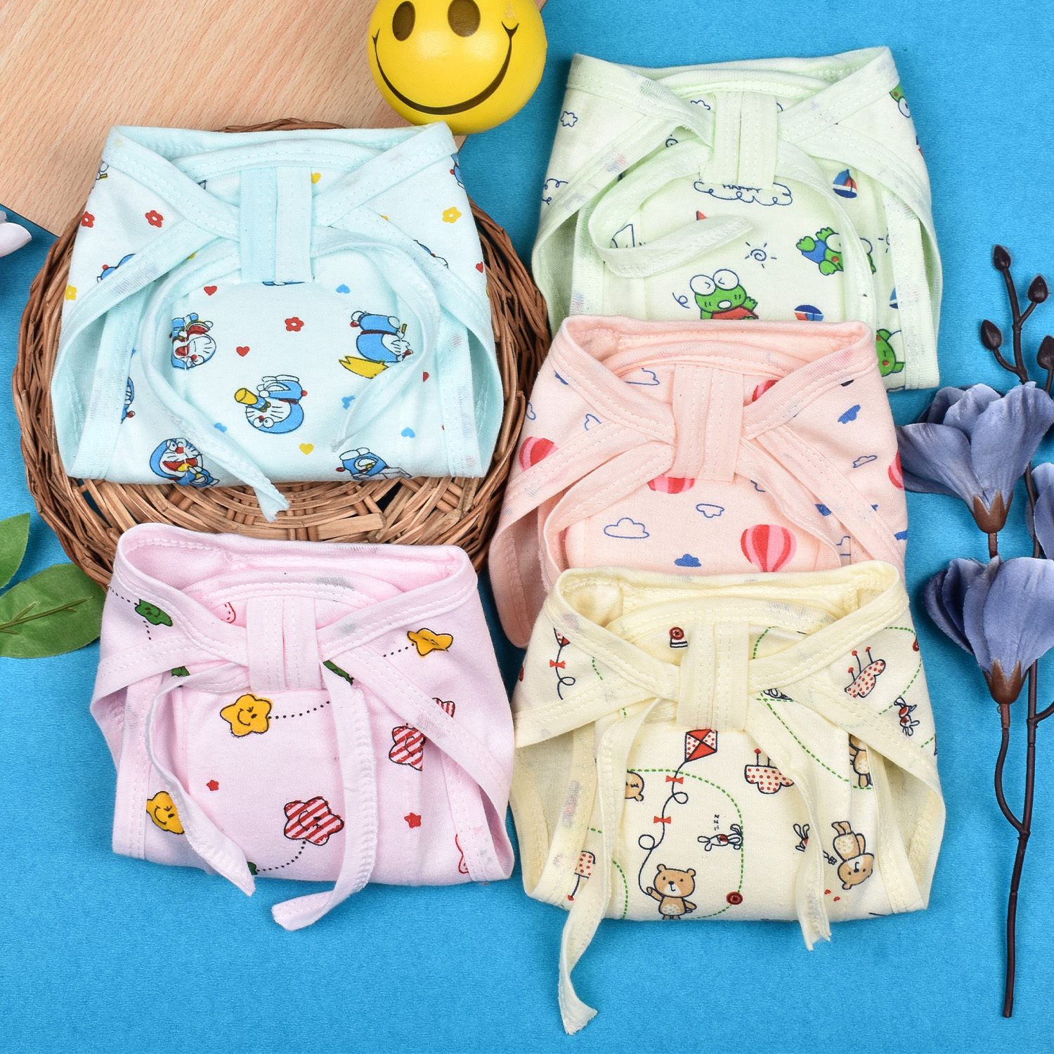 Baby Unisex Printed Cotton Cushioned Nappies Combo-Pack of 5 Mix Design(0-3 Months)-image-41