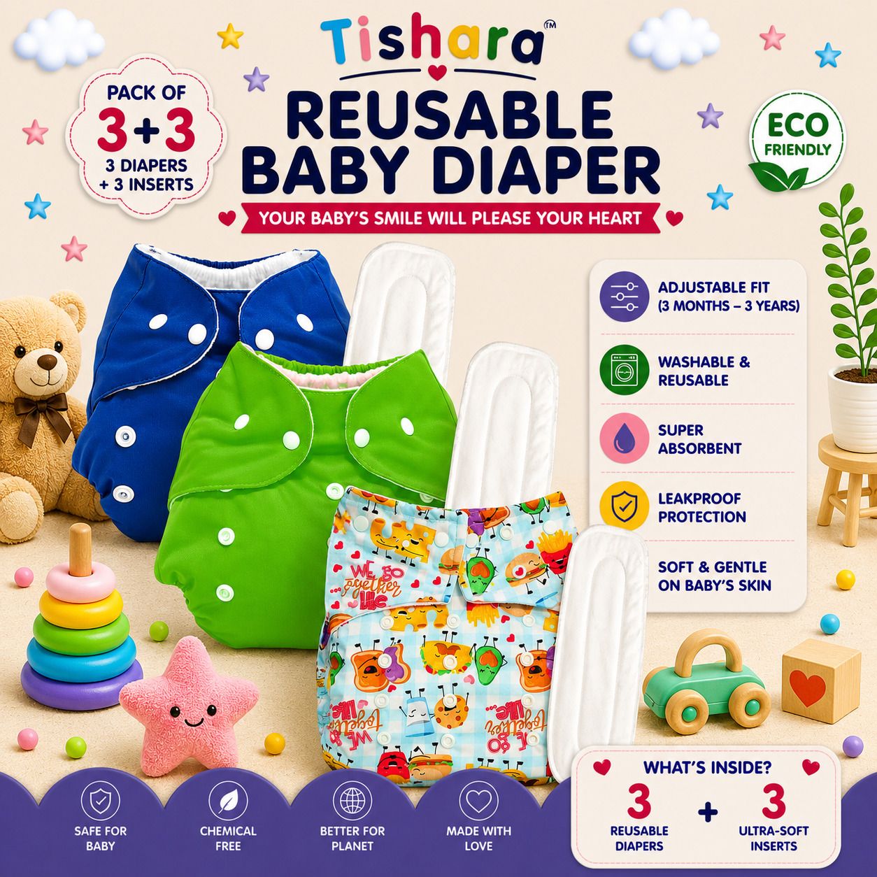 tishara Cloth Diaper for Babies | Comfortable Baby Nappy 3M-3Y-picture-10