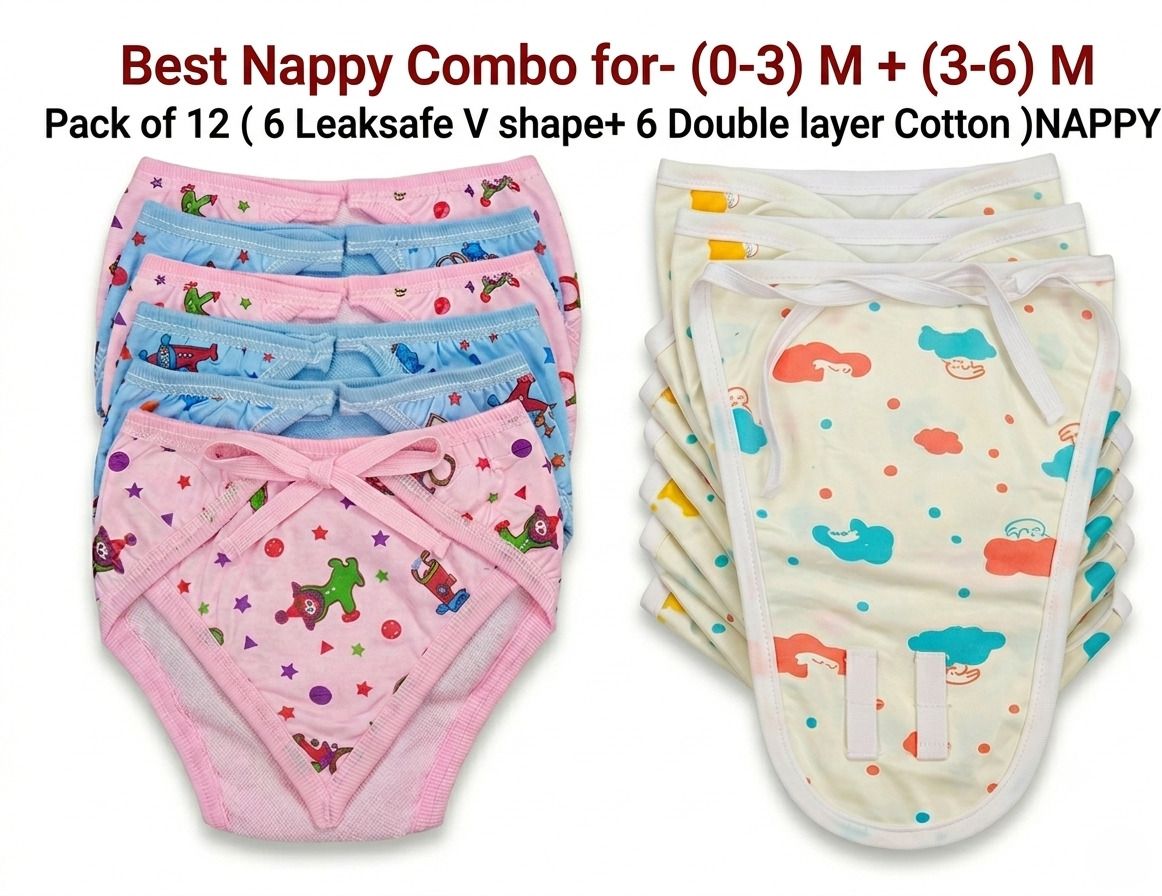 Baby Nappy Combo 6 LeakSafe VShape Waterproof+ 6 Double Layer Cotton Nappies-image-46