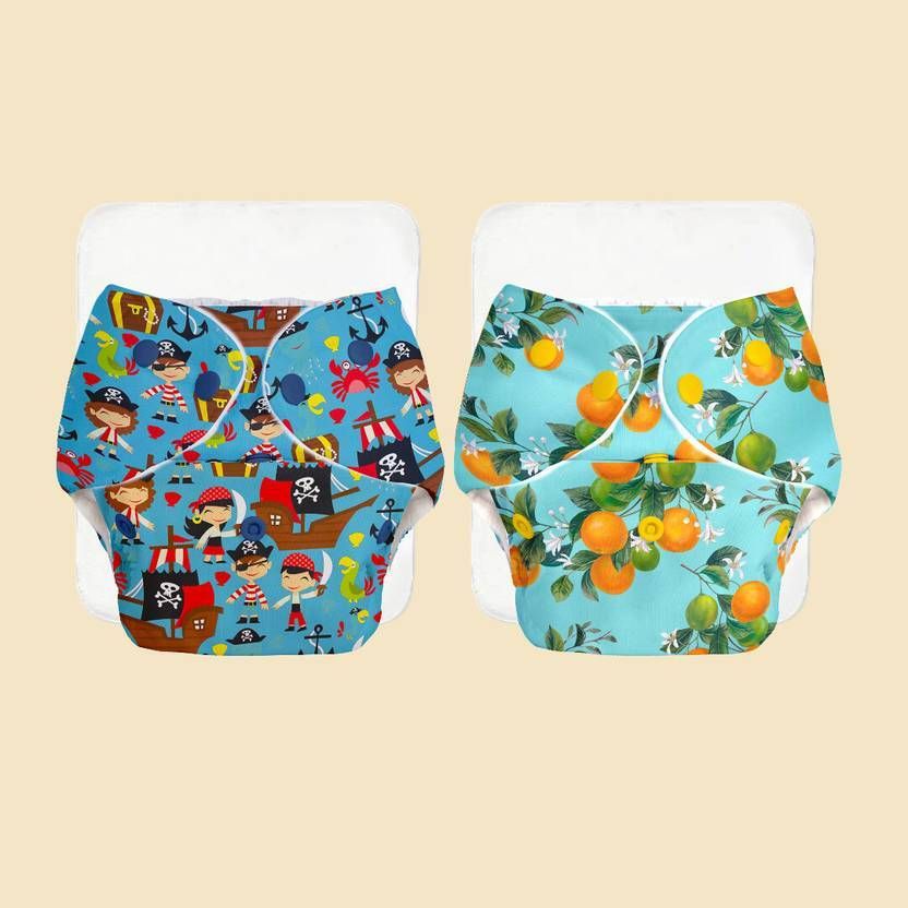 2 BASIC 100% Organic Cloth Diapers 2 with Quick Dry pads | 3m-3yrs - Assorted-image-31