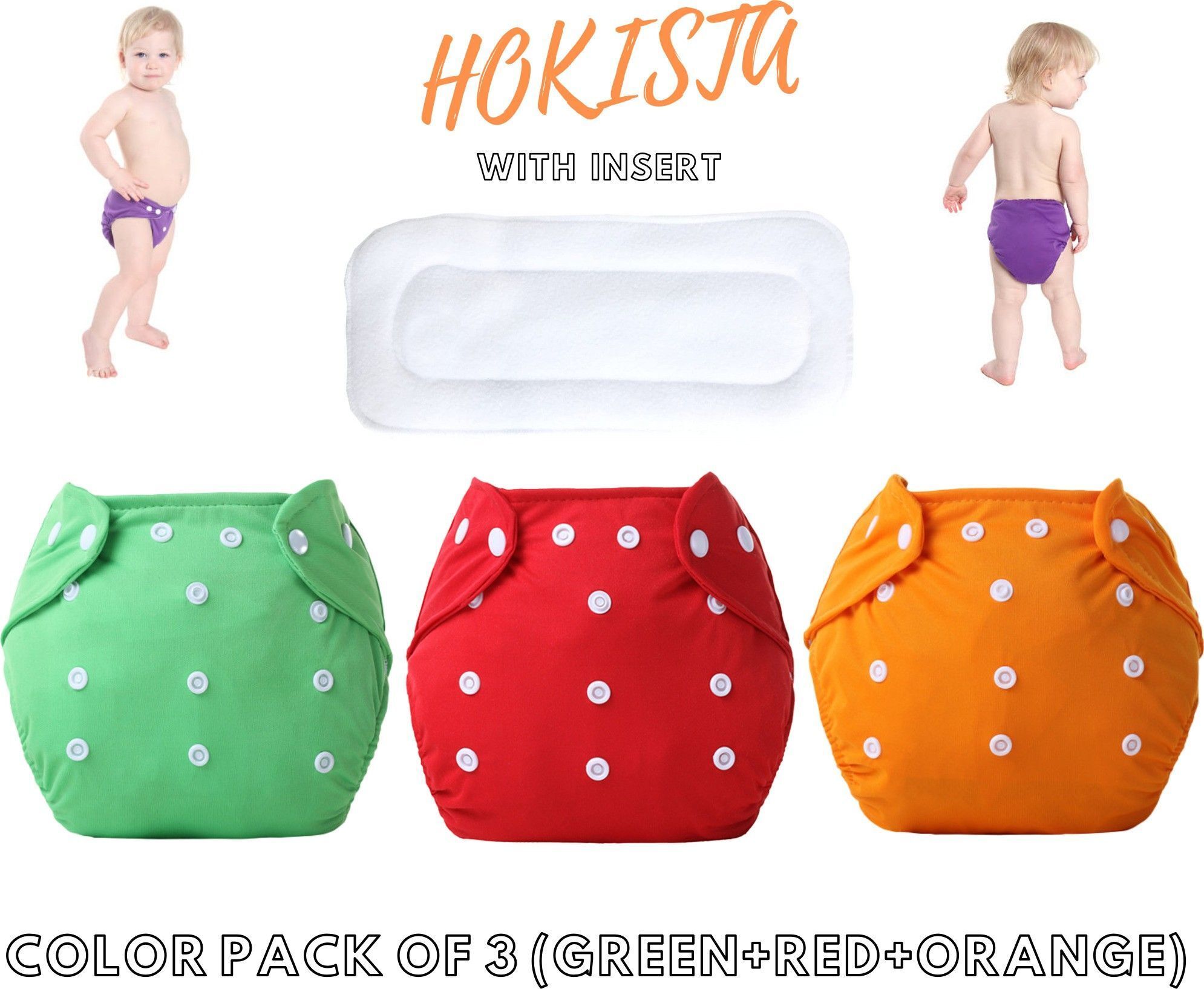 babepanda Pack Of 3 Reusable Cloth Diapers Washable, Adjustable Size with Insert Pads-picture-11