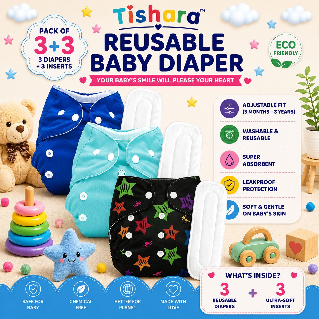 tishara Baby Cloth Diaper | Soft Baby Nappy for Boys & Girls 3M-3Y-picture-13