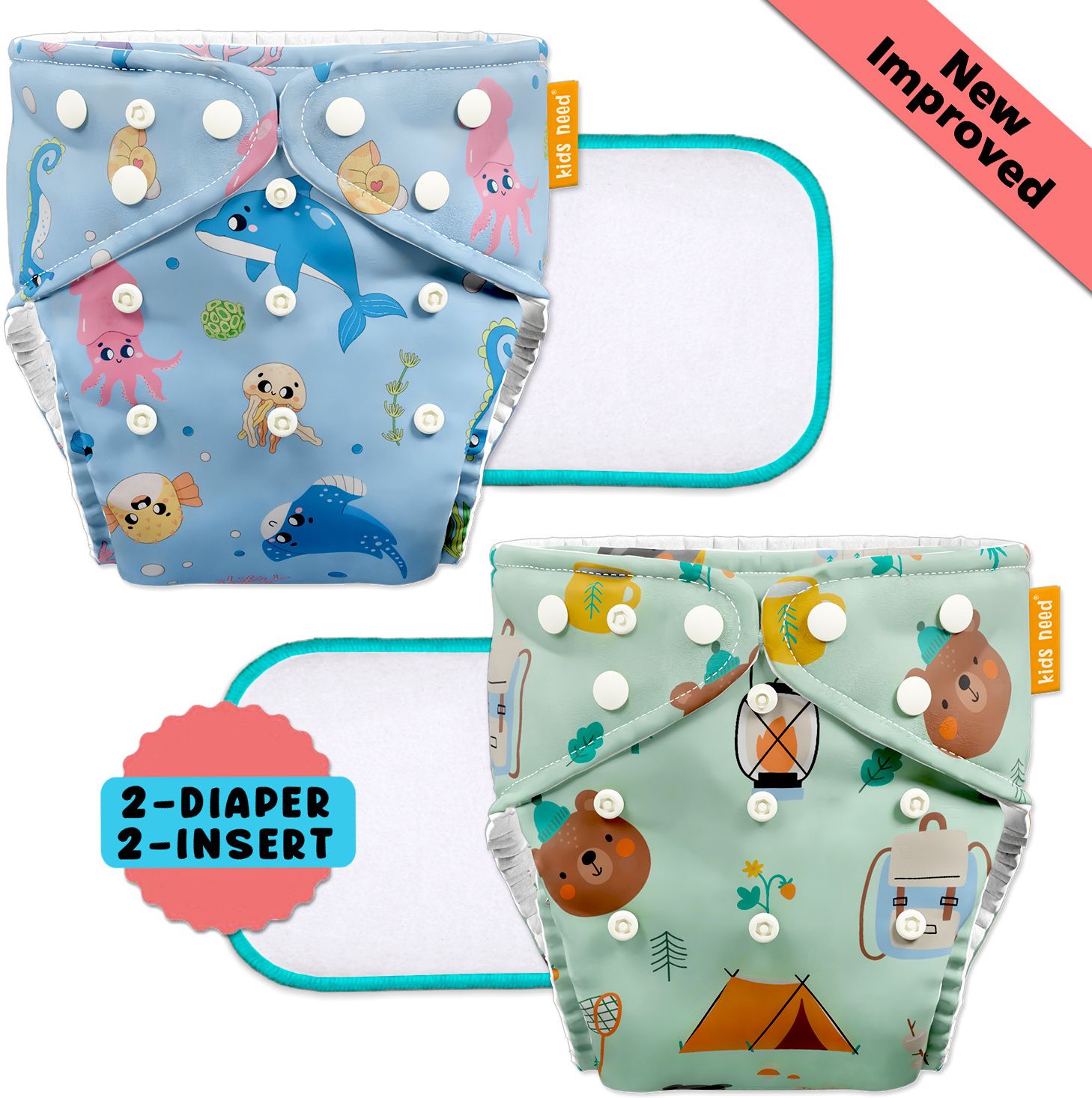2 Leak-Proof cloth diapers for baby | washable, Reusable diaper Adjustable 3M-3Y