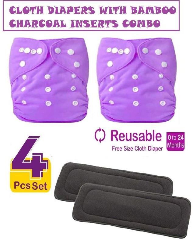 Pack of 2 Reusable Adjustable Baby Premium Cloth Diapers Nappy With 2 Bamboo Charcoal Diaper Insert Pads (5 Layers) For Infants/Babies/Toddlers (0-24 Months)-image-48