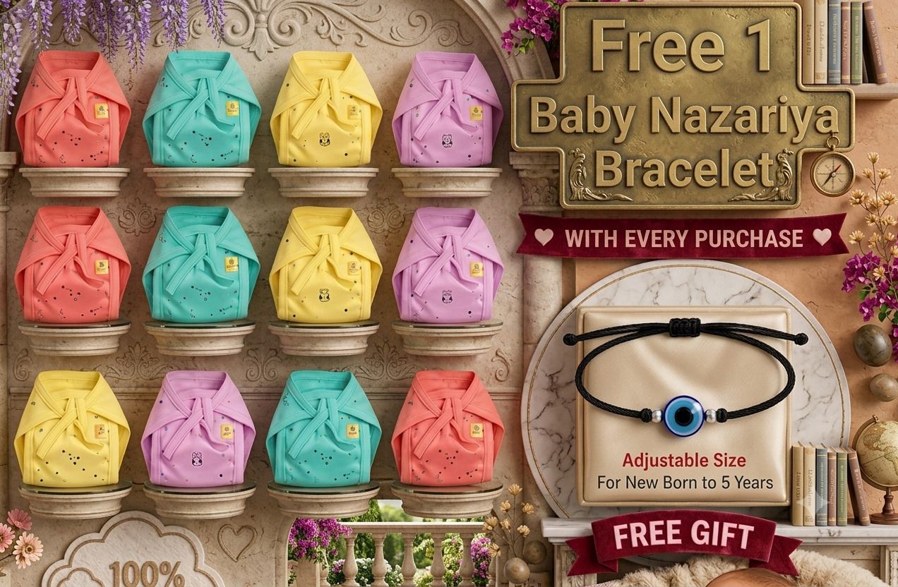 babydoll 12 Newborn Cotton Nappies, Soft + Free Nazariya Bracelet (0–6M)-picture-31