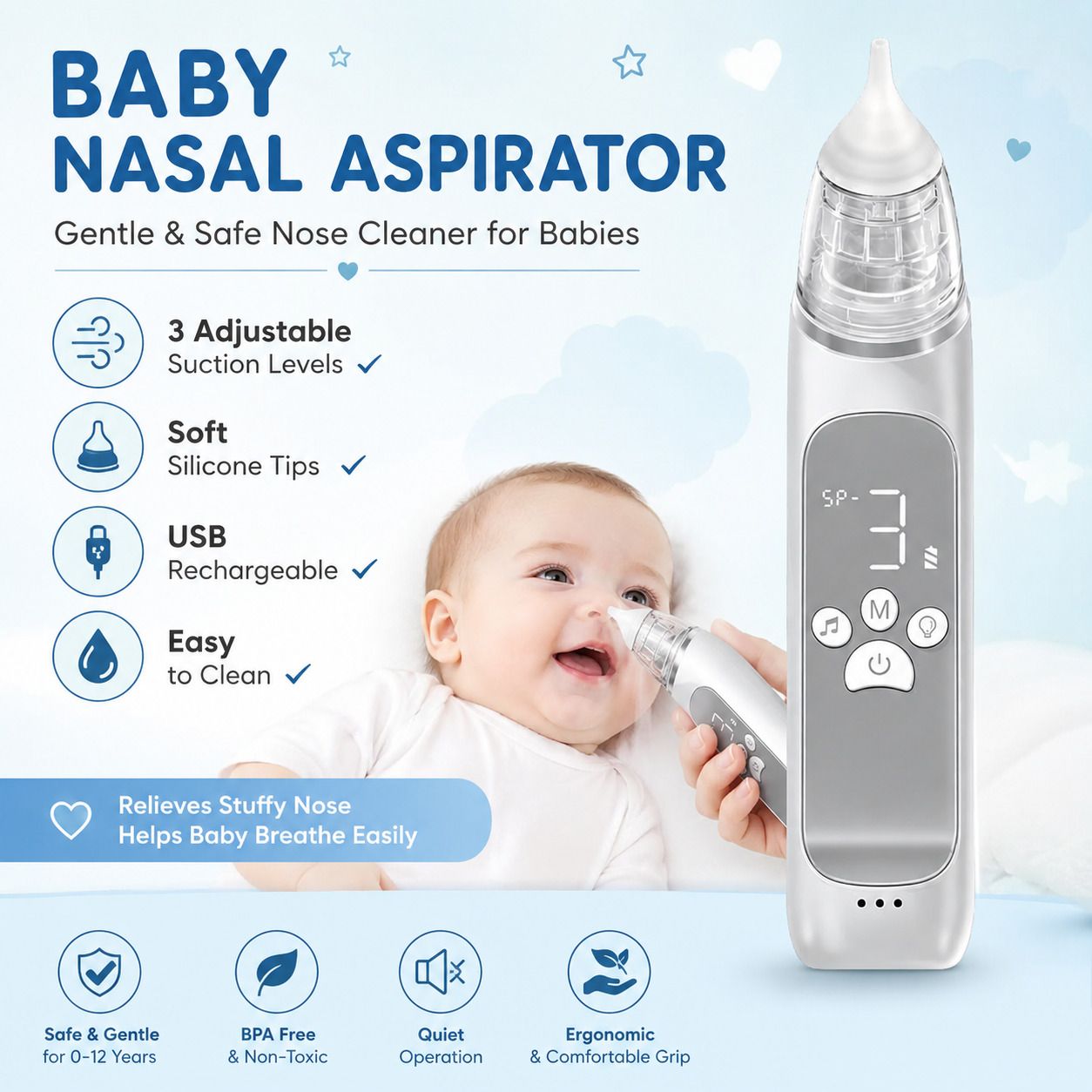 dioxit Baby Nasal Aspirator Electric Nose Cleaner for Babies & Toddlers Battery Operated Nasal Aspirator-picture-6