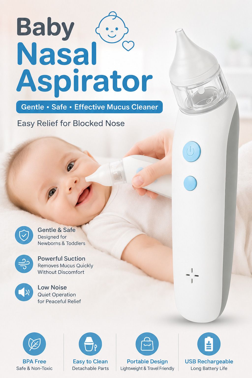 dioxit Baby Nasal Aspirator Electric Nose Cleaner for Newborn & Toddler Battery Operated Nasal Aspirator-picture-7