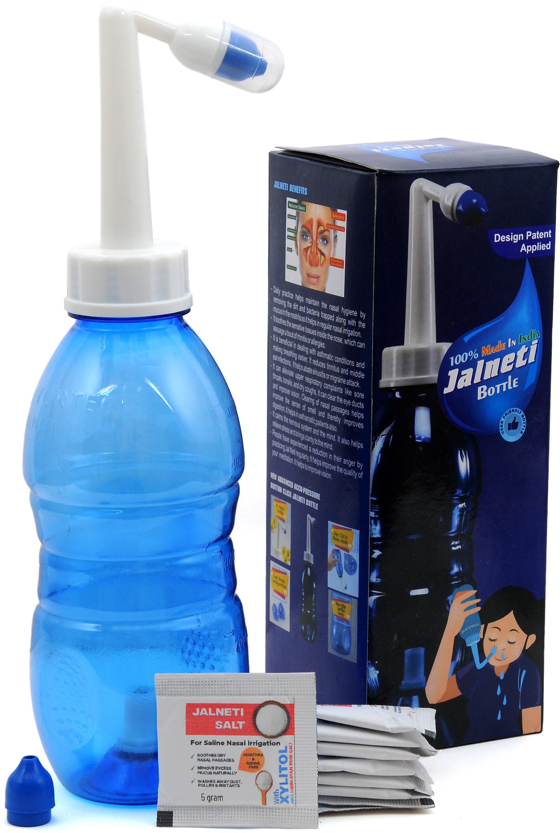 Neti Pot 500ML Sinus Rinse Bottle and Neti salt 3 gm 10 piece Nose Wash Cleaner Manual Nasal Aspirator