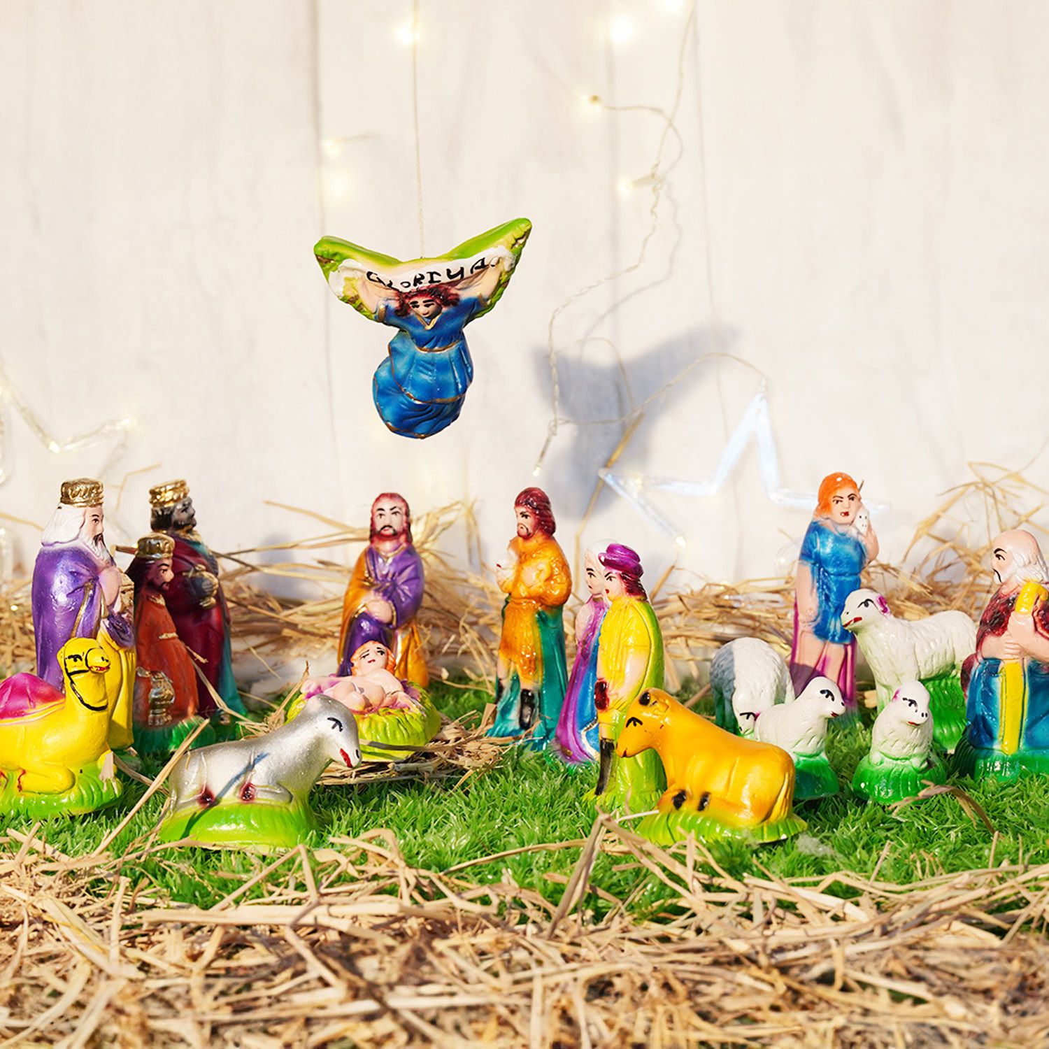 puja n pujari Christmas Nativity Crib Set with Baby Jesus, Mother Marry, Saint Joseph 3 King and Other 15 Piece Decoration Set Separate Pieces 8 cm Pack of 18-picture-40