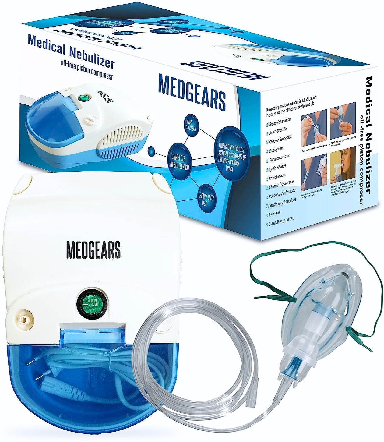 MEDGEARS Nebulizer with Mouth Piece, Child and Adult Masks White Nebulizer (White) Nebulizer-image-26