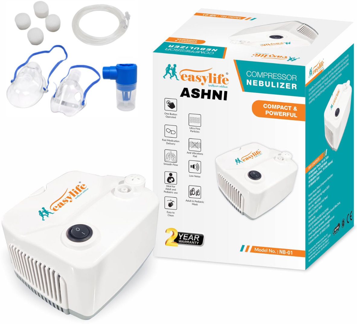 Ashni Compact & Low Sound Compressor Machine With Child & Adult Mask Nebulizer