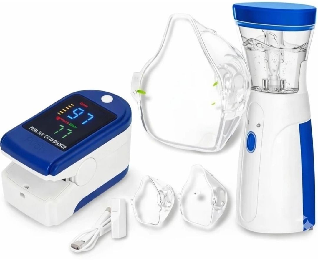 Aman Med Mesh Nebulizer with pulse oximeter Combo Kids Adults Fast Mist Home Health Care Nebulizer